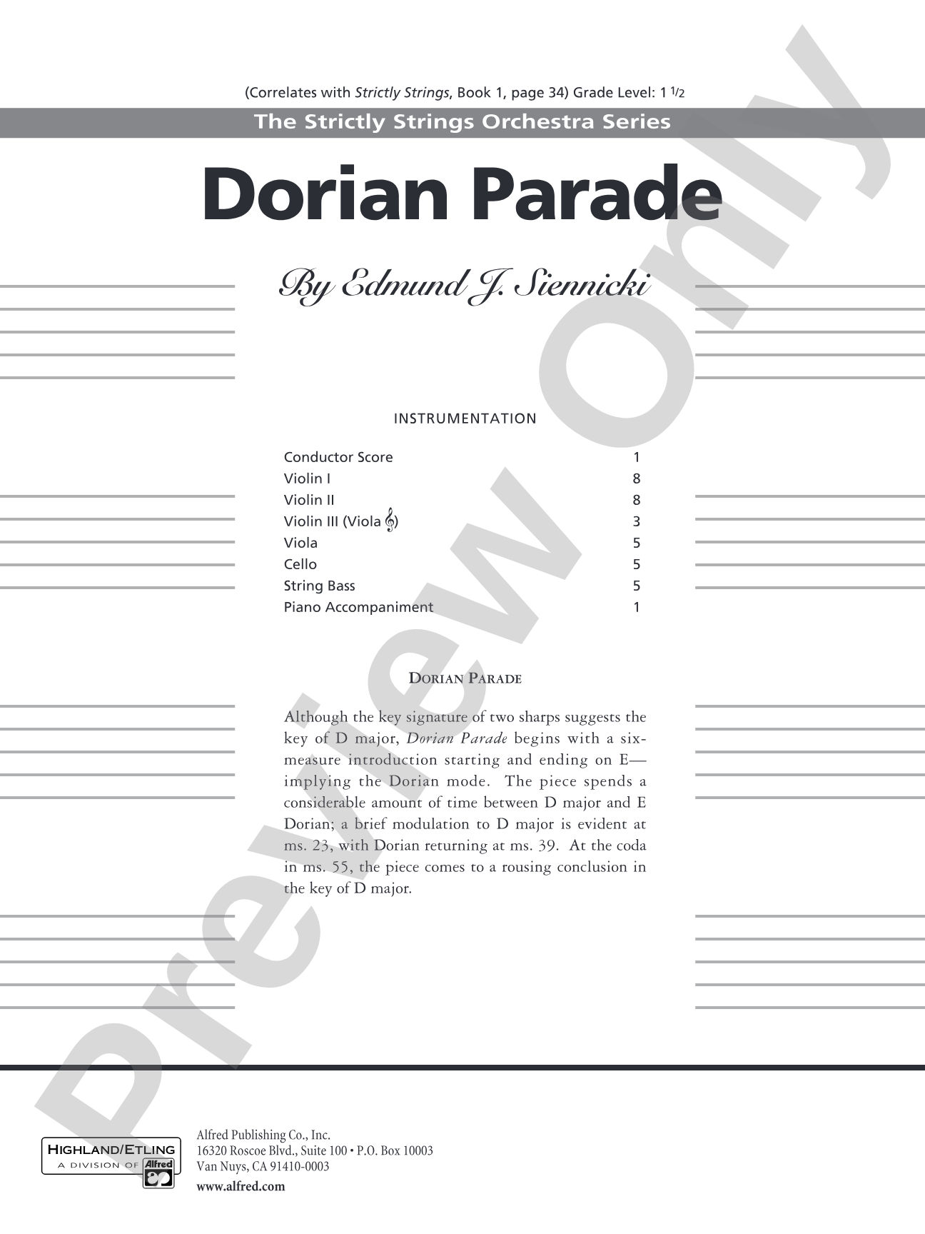 Dorian Parade: String Orchestra Conductor Score & Parts