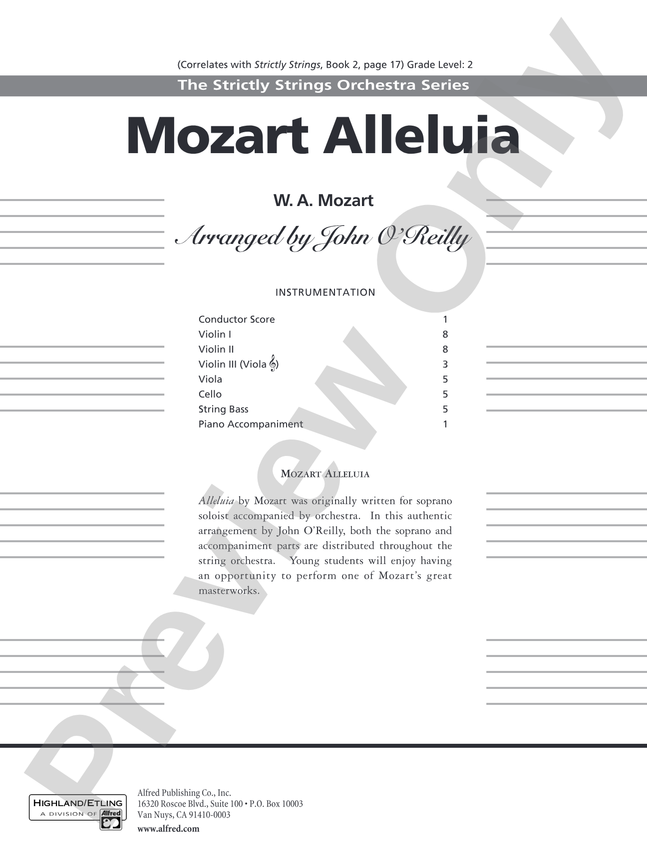 Mozart Alleluia: String Orchestra Conductor Score & Parts
