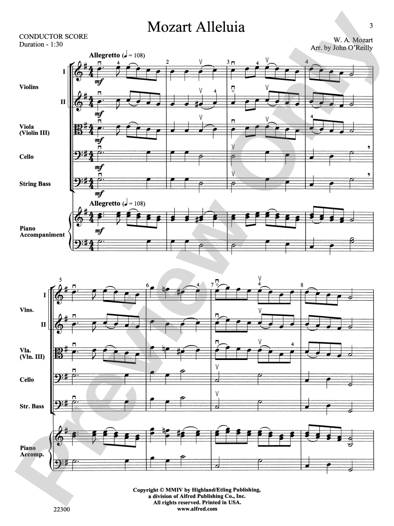 Mozart Alleluia: String Orchestra Conductor Score & Parts