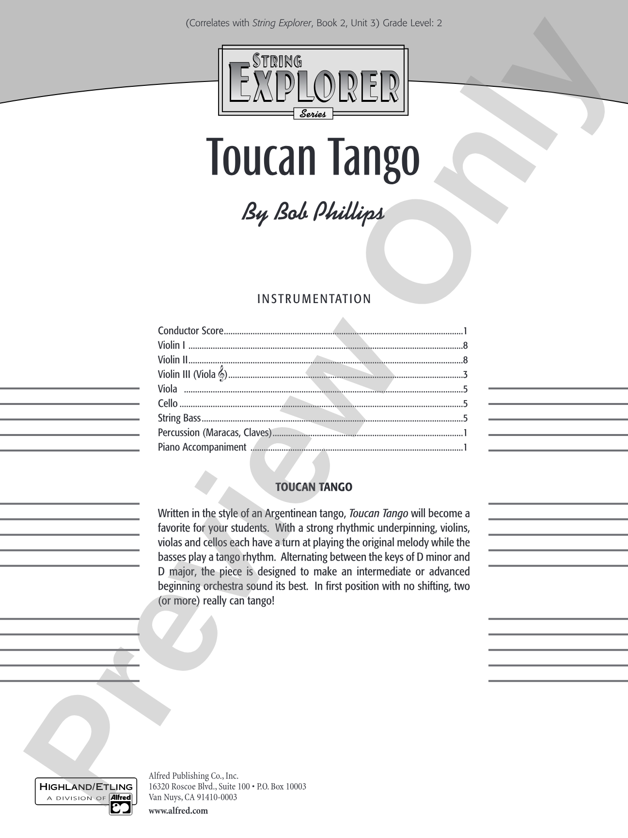 Toucan Tango: String Orchestra Conductor Score & Parts