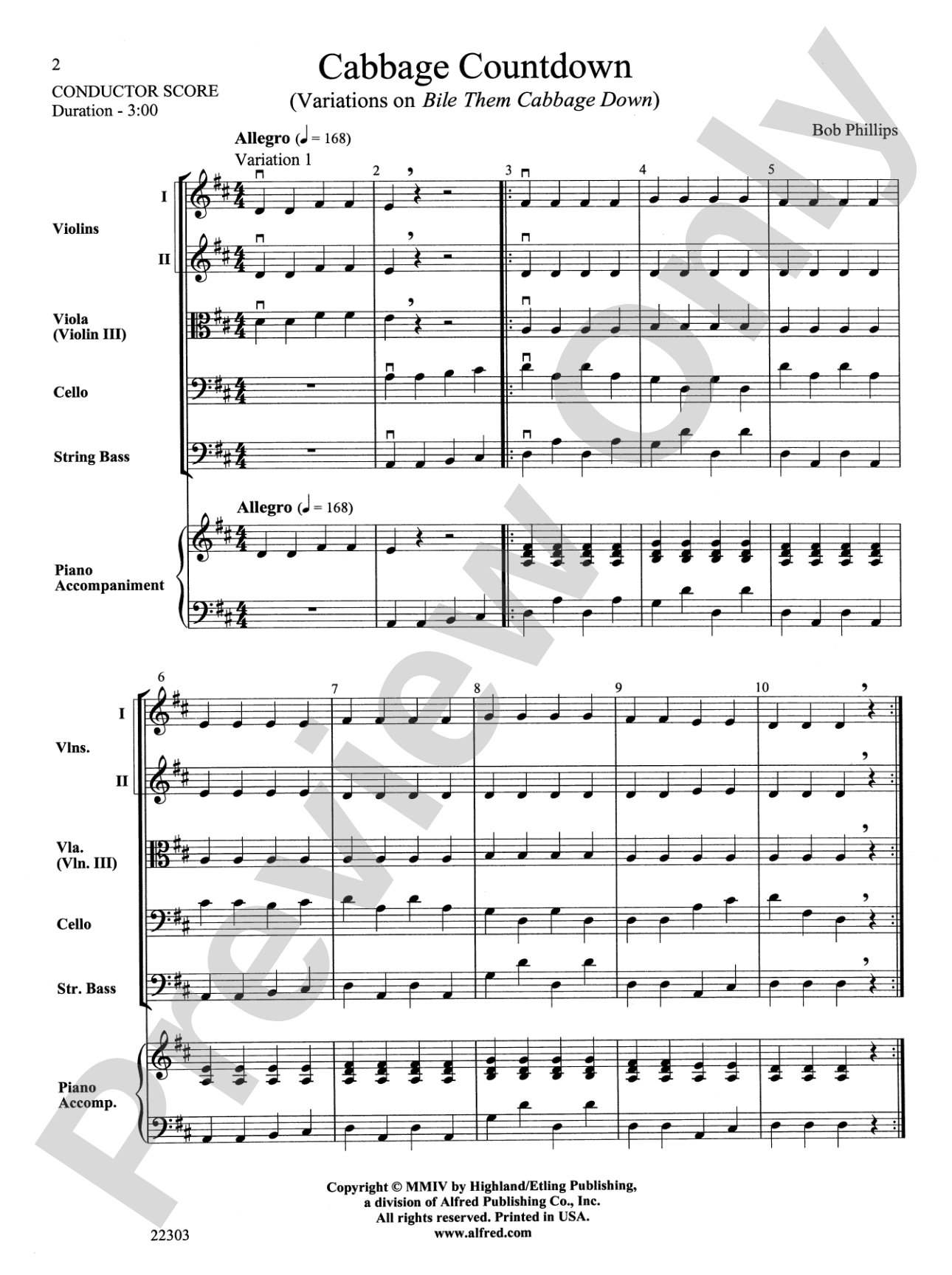 Cabbage Countdown: String Orchestra Conductor Score & Parts