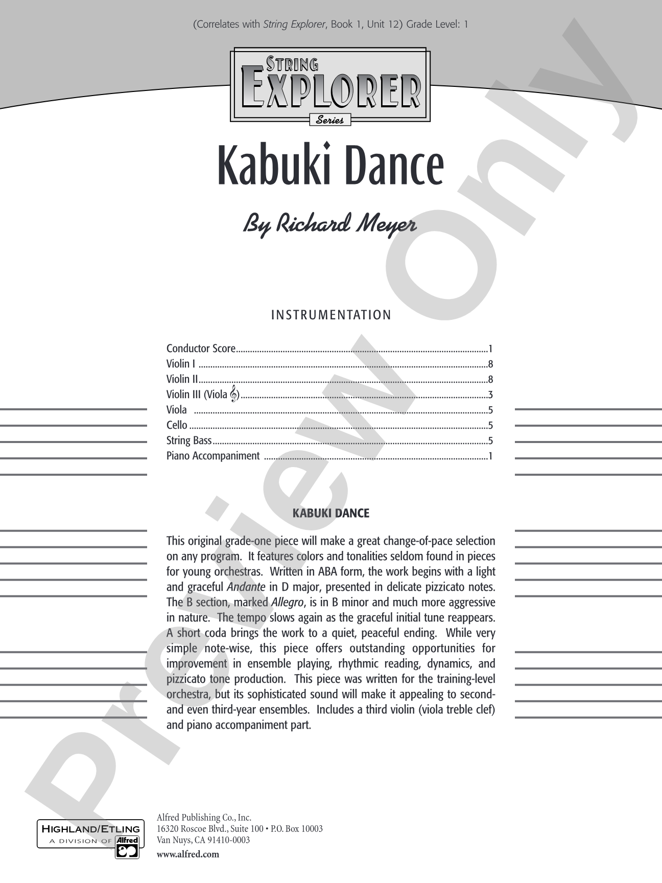 Kabuki Dance: String Orchestra Conductor Score & Parts