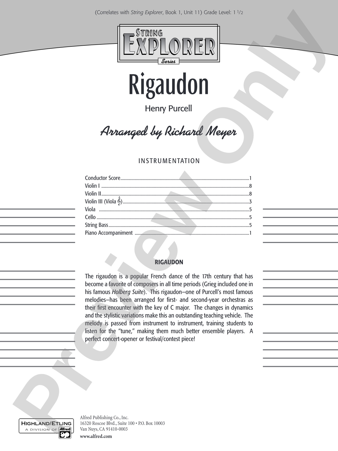 Rigaudon: String Orchestra Conductor Score & Parts
