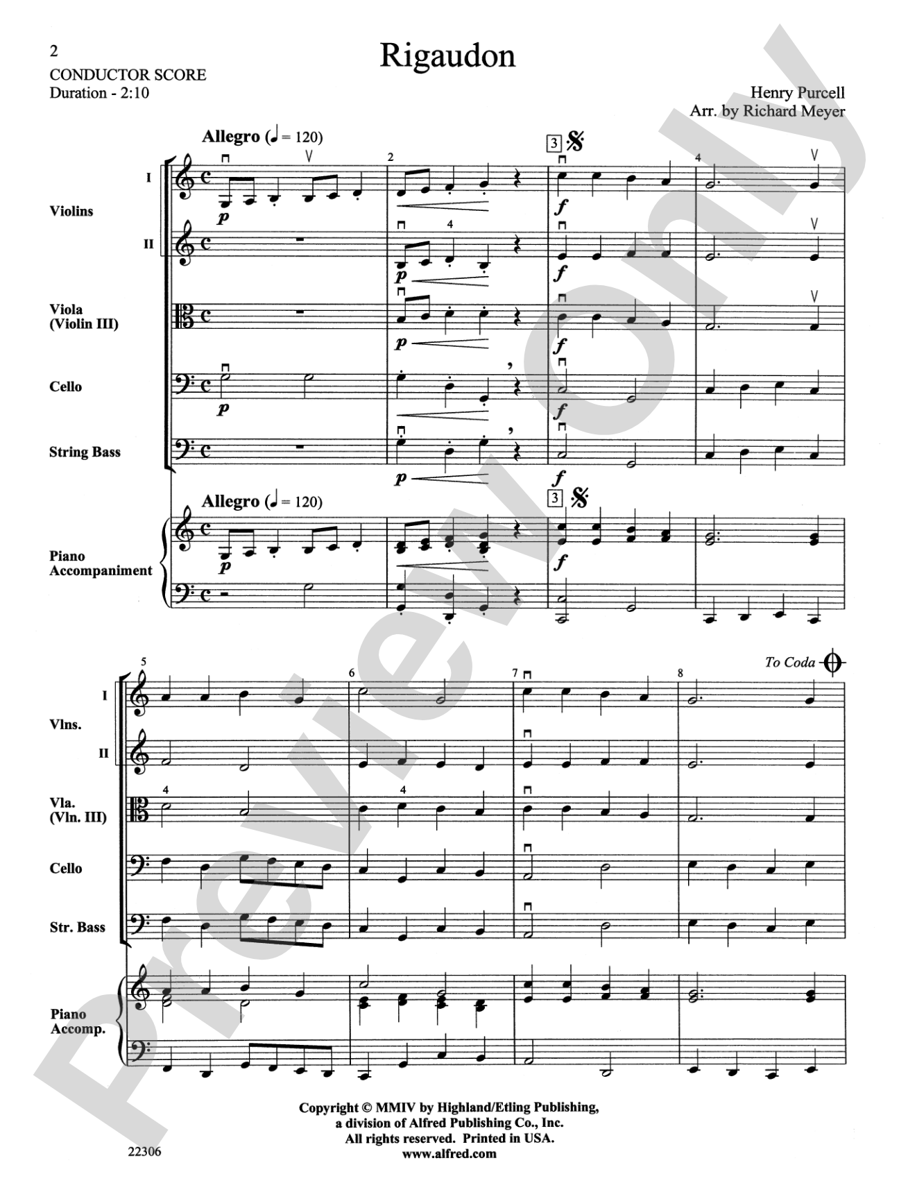 Rigaudon: String Orchestra Conductor Score & Parts