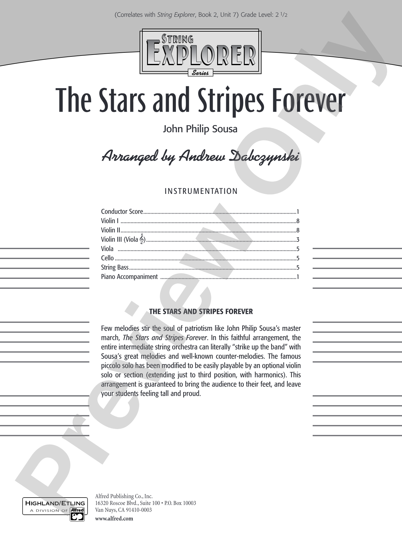 The Stars and Stripes Forever: String Orchestra Conductor Score & Parts