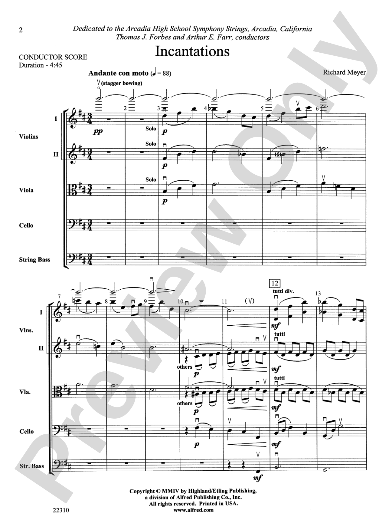 Incantations: String Orchestra Conductor Score & Parts