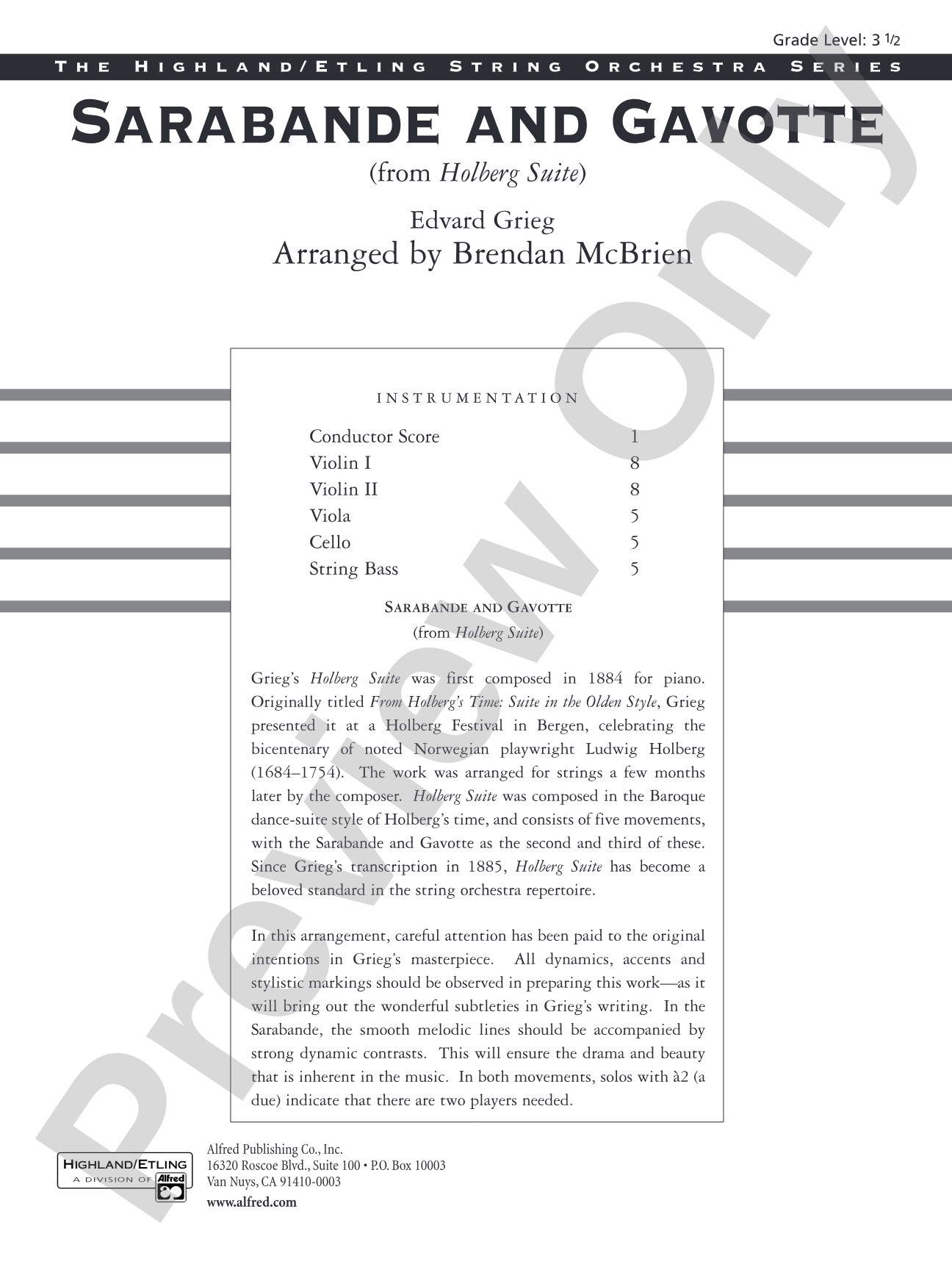 Sarabande and Gavotte: String Orchestra Conductor Score & Parts
