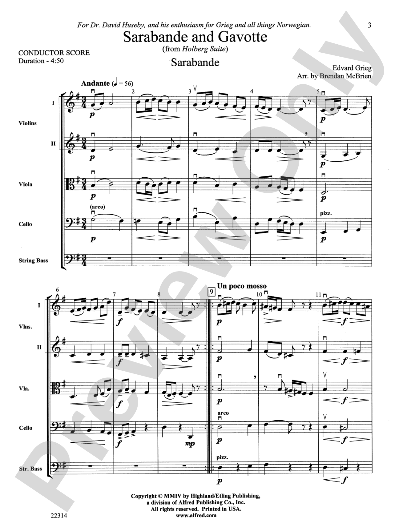 Sarabande and Gavotte: String Orchestra Conductor Score & Parts
