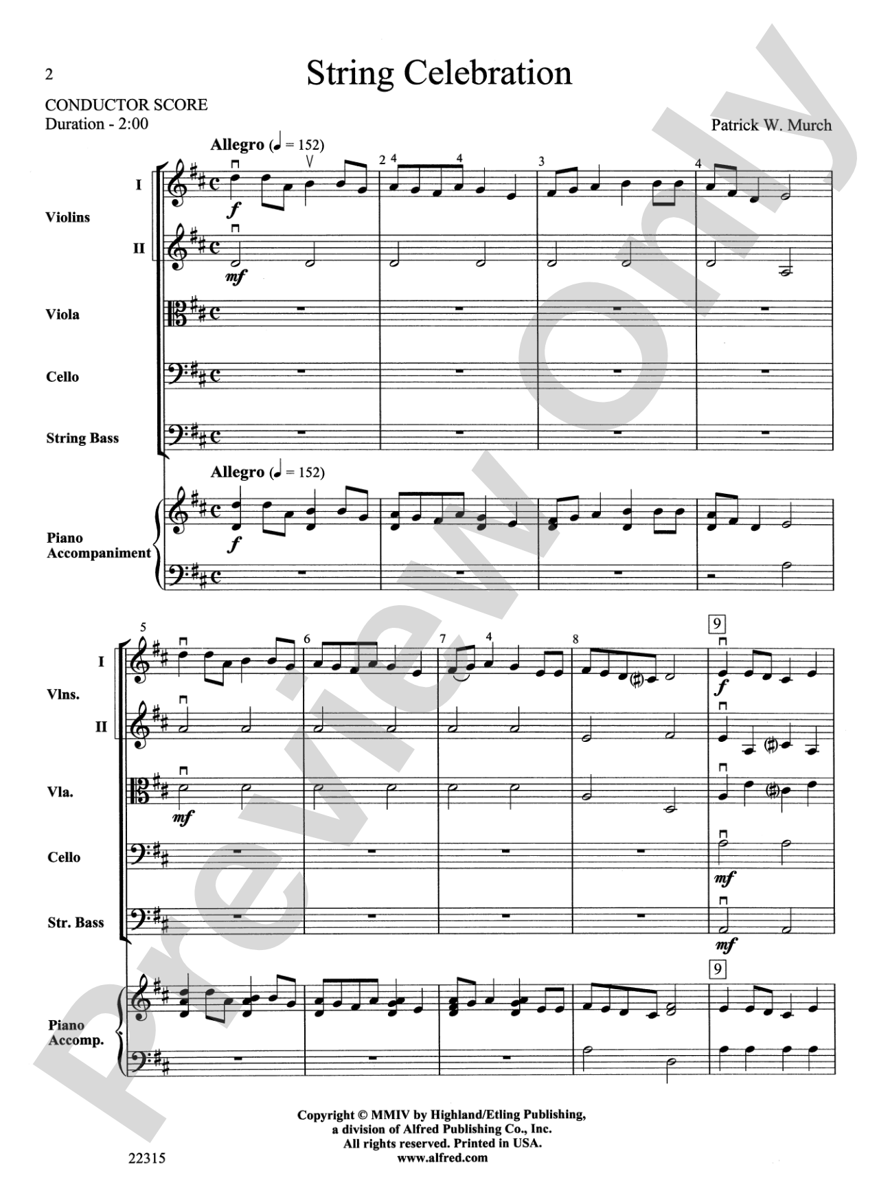 String Celebration: String Orchestra Conductor Score & Parts