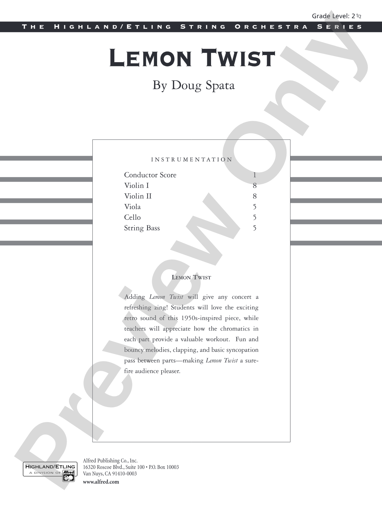 Lemon Twist: String Orchestra Conductor Score & Parts