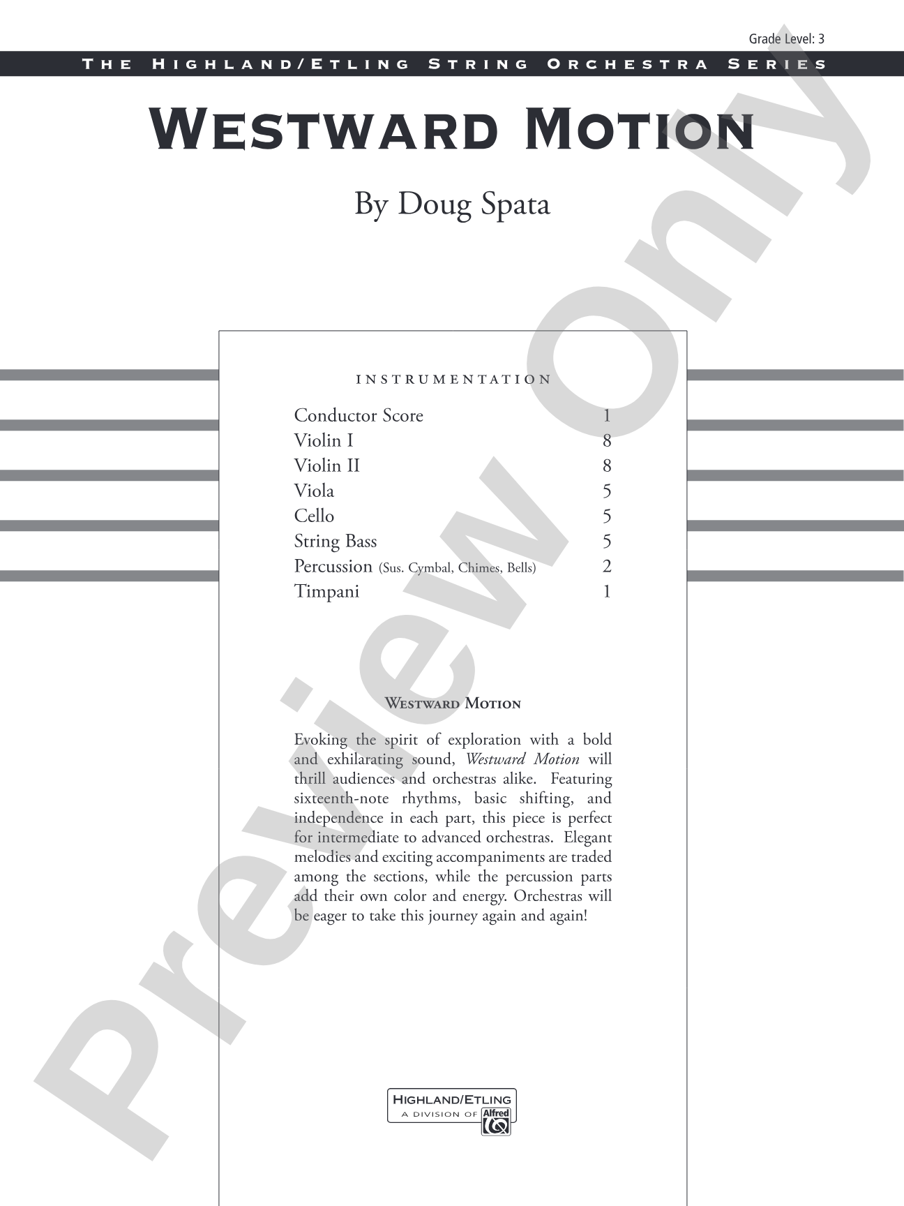 Westward Motion: String Orchestra Conductor Score & Parts