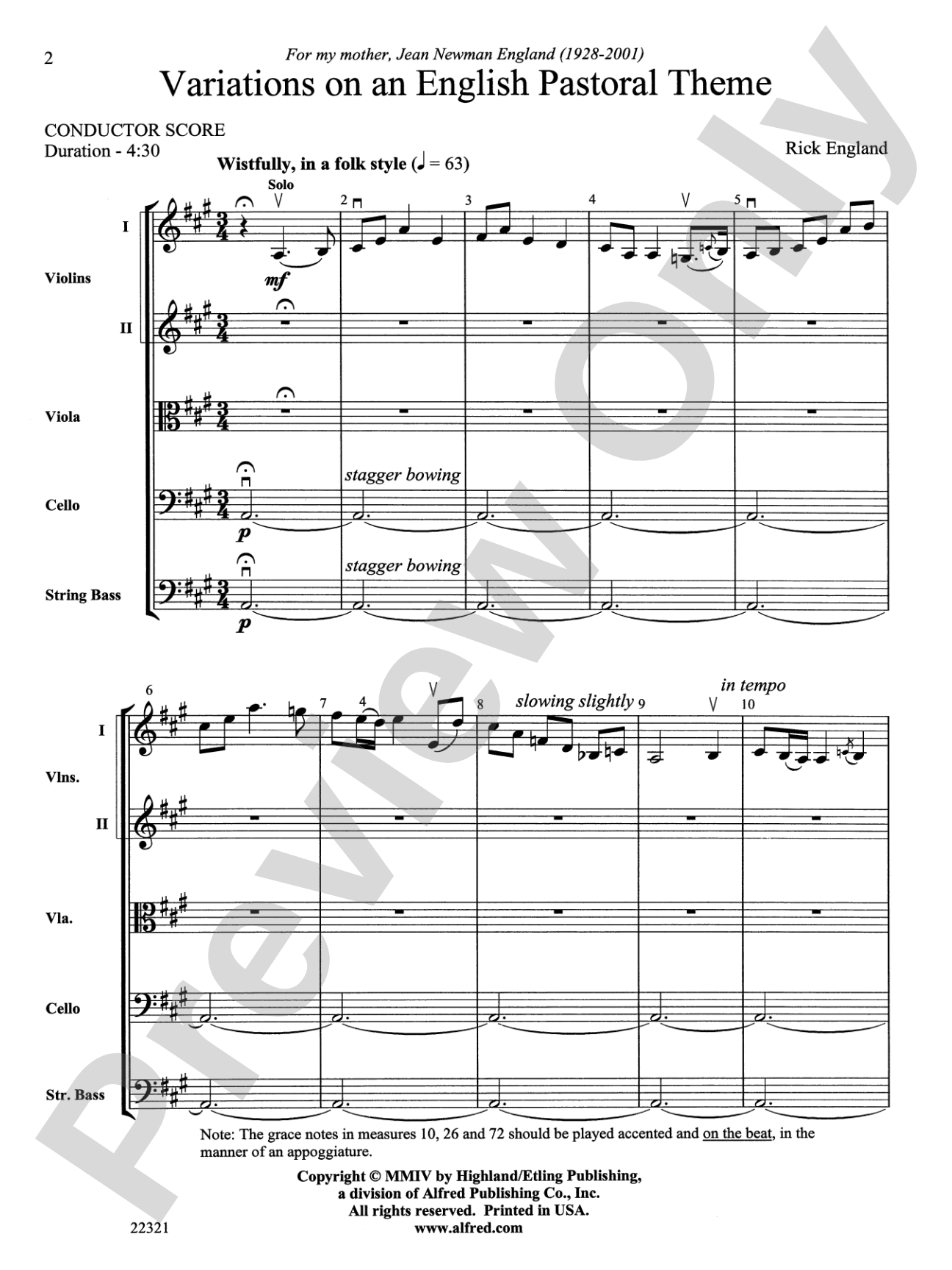 Variations on an English Pastoral Theme: String Orchestra Conductor Score & Parts