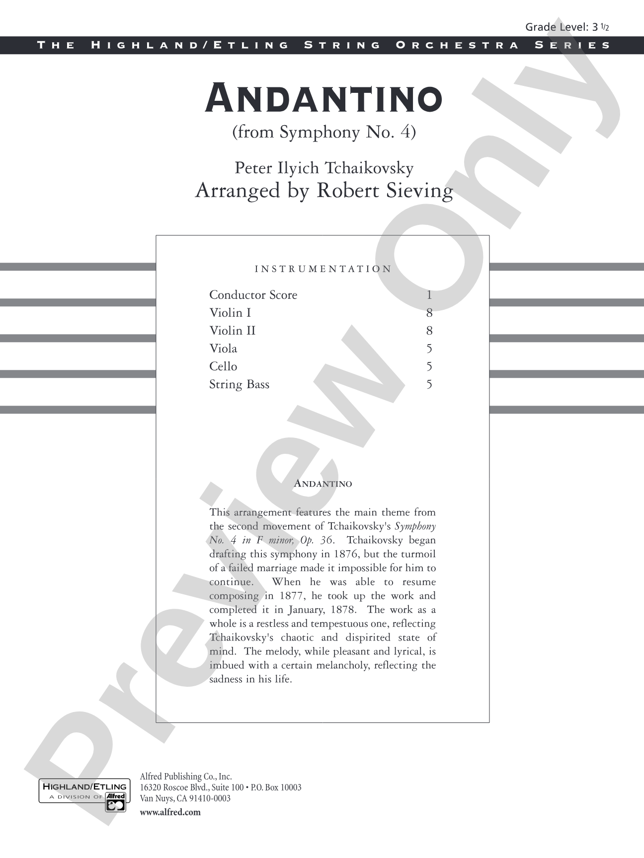 Andantino (from Symphony No. 4): String Orchestra Conductor Score & Parts
