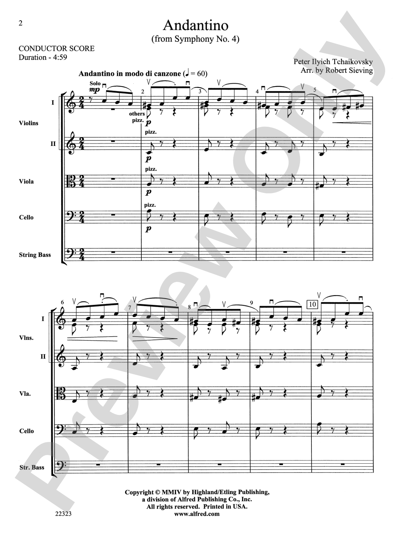 Andantino (from Symphony No. 4): String Orchestra Conductor Score & Parts