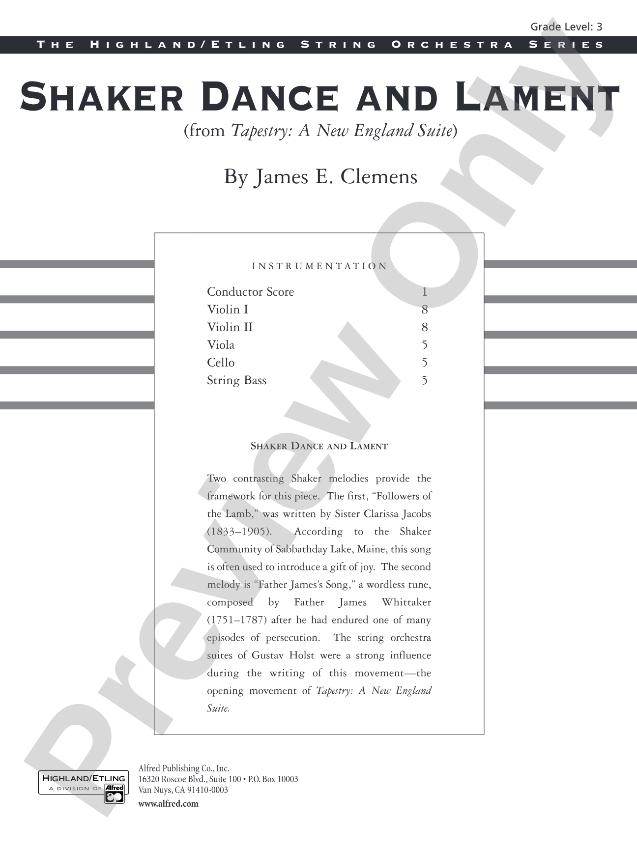 Shaker Dance and Lament: String Orchestra Conductor Score & Parts