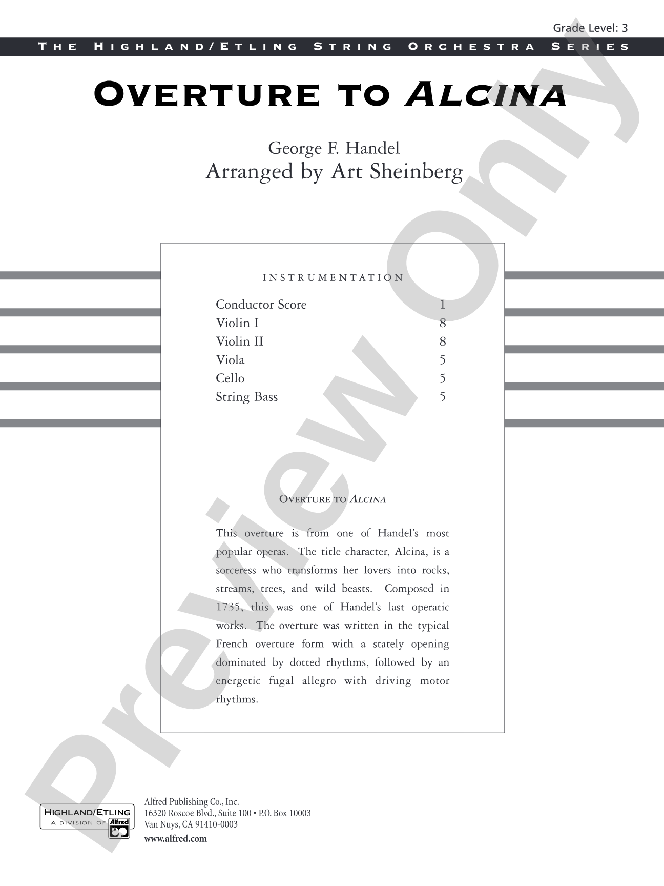 Overture from Alcina: String Orchestra Conductor Score & Parts