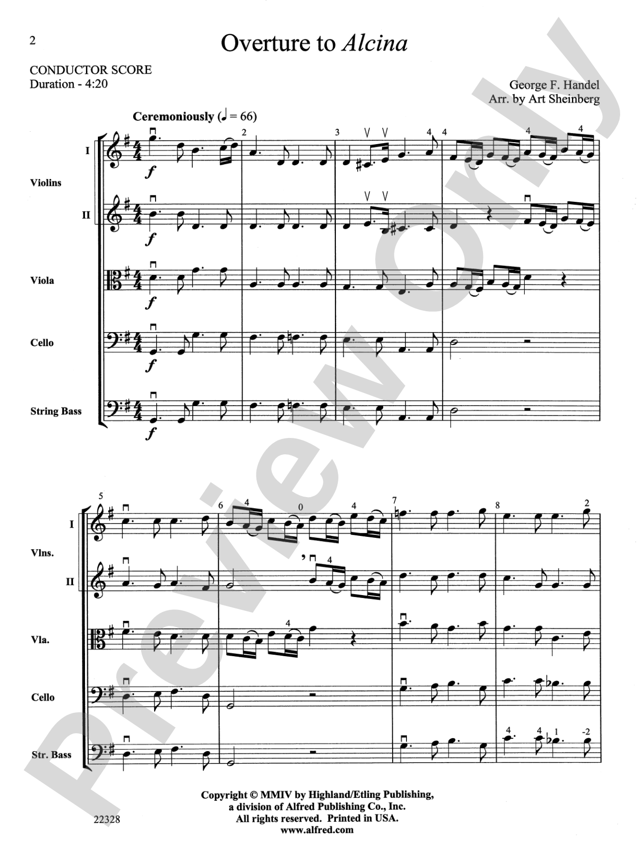 Overture from Alcina: String Orchestra Conductor Score & Parts