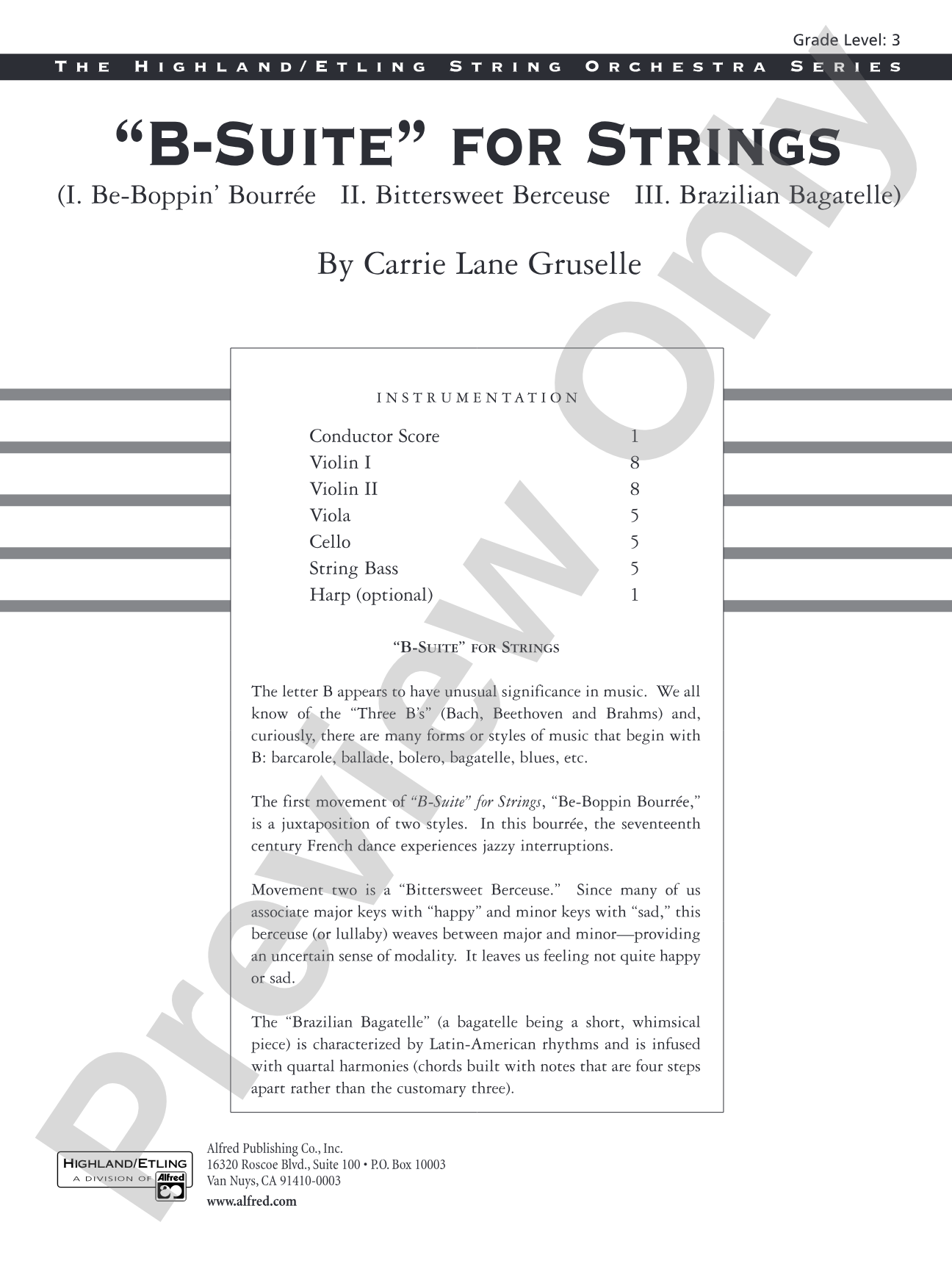 "B-Suite" for Strings: String Orchestra Conductor Score & Parts