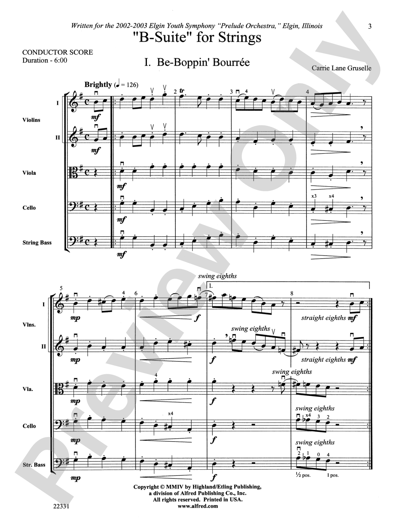 "B-Suite" for Strings: String Orchestra Conductor Score & Parts
