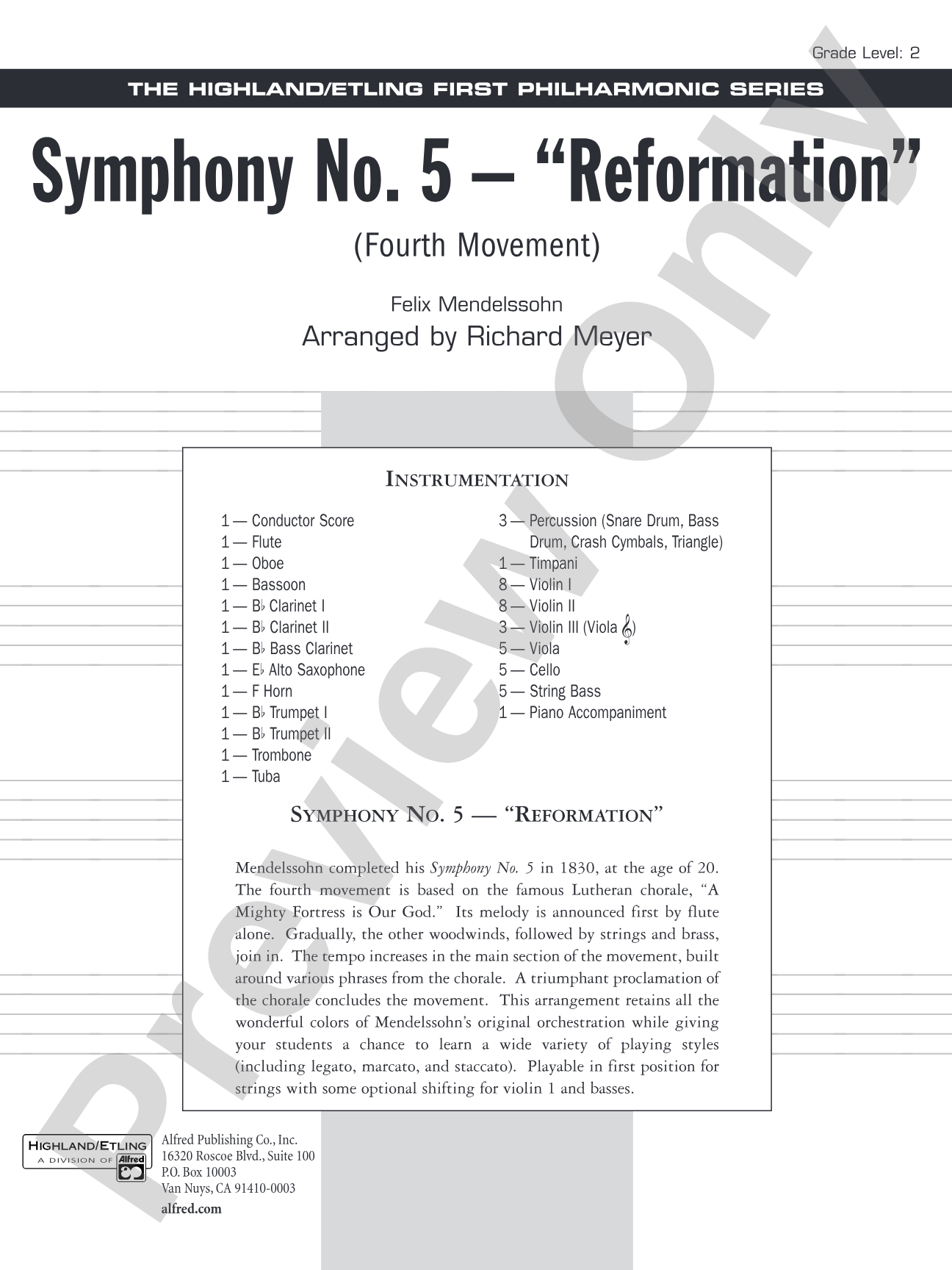 Symphony No. 5 "Reformation" (4th Movement): Full Orchestra Conductor Score & Parts