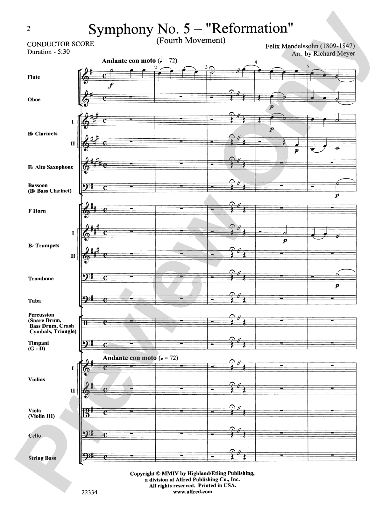 Symphony No. 5 "Reformation" (4th Movement): Full Orchestra Conductor Score & Parts