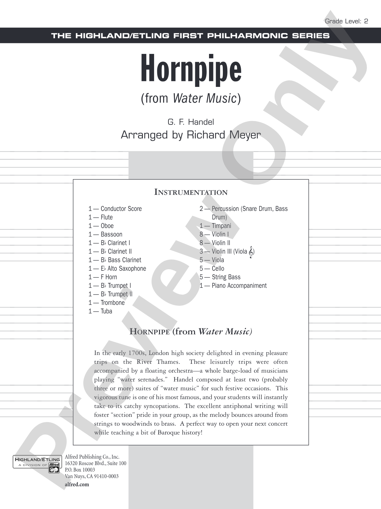 Hornpipe (from Water Music): Full Orchestra Conductor Score & Parts