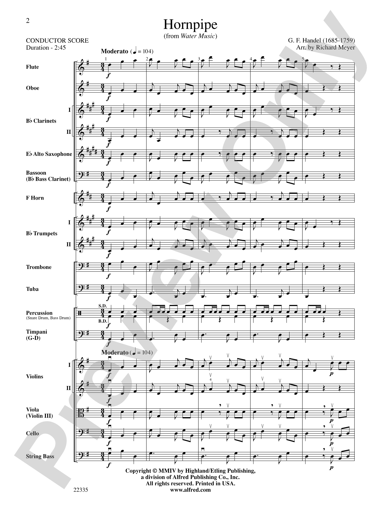 Hornpipe (from Water Music): Full Orchestra Conductor Score & Parts