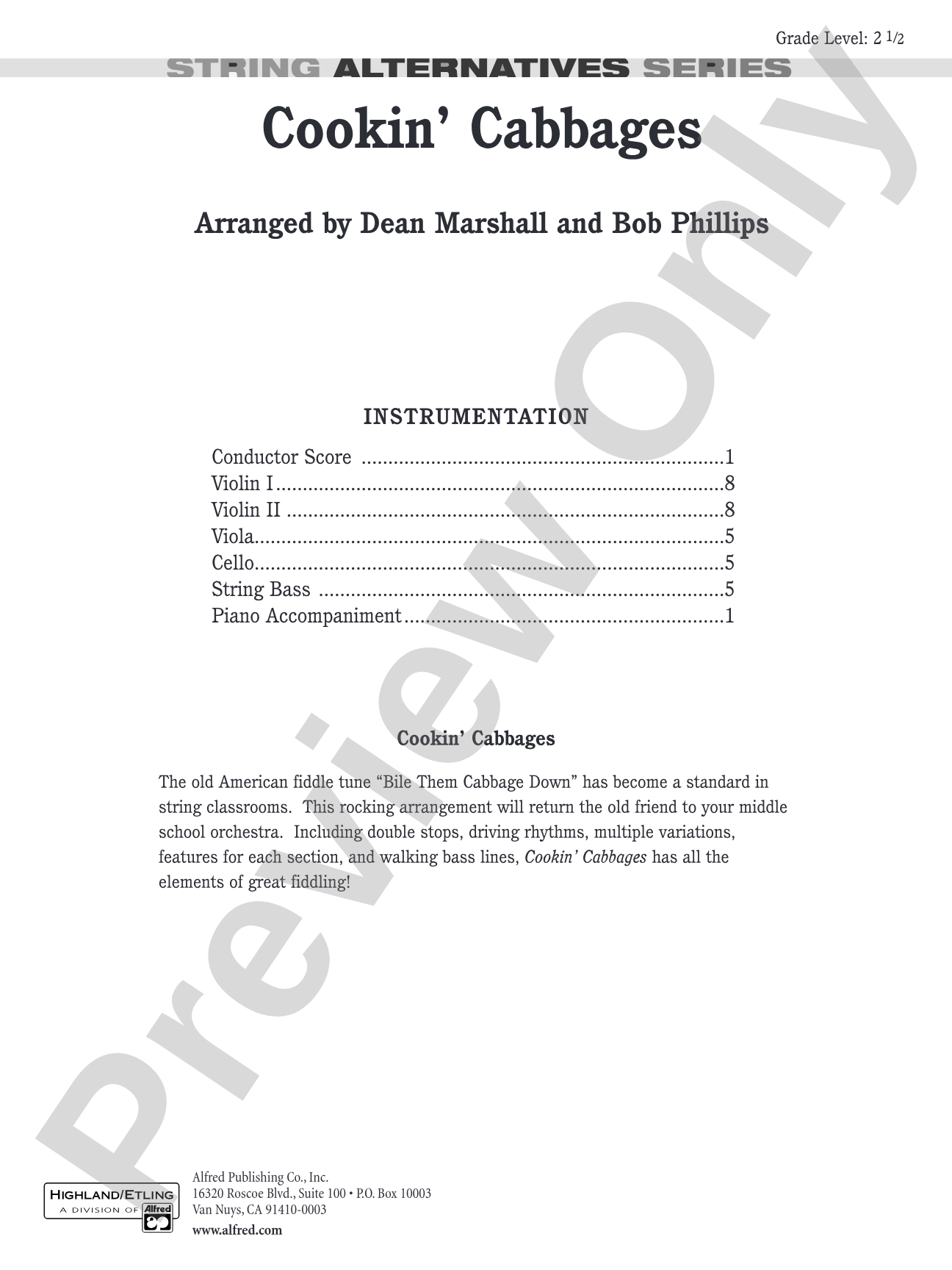 Cookin' Cabbages: String Orchestra Conductor Score & Parts