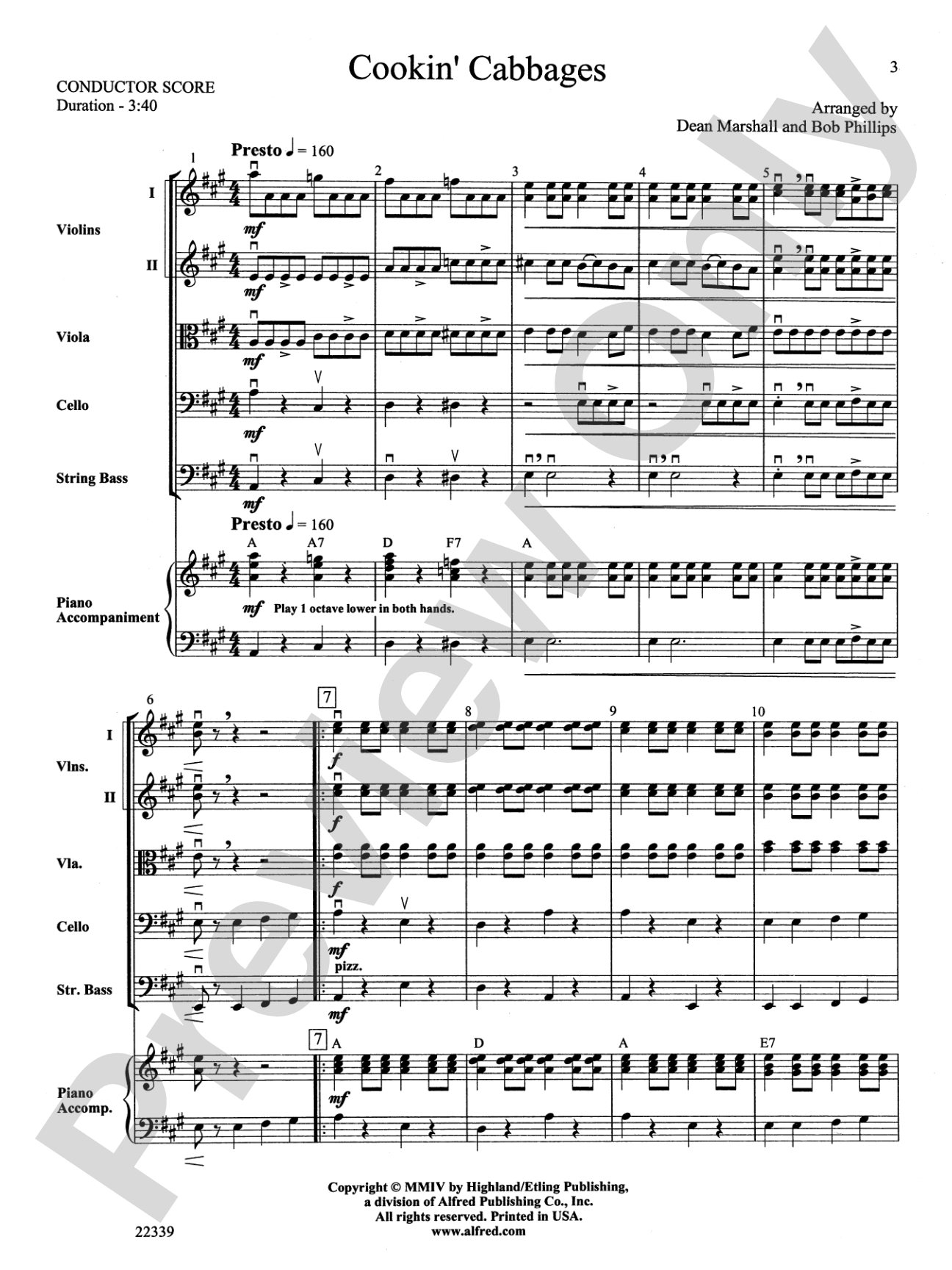 Cookin' Cabbages: String Orchestra Conductor Score & Parts