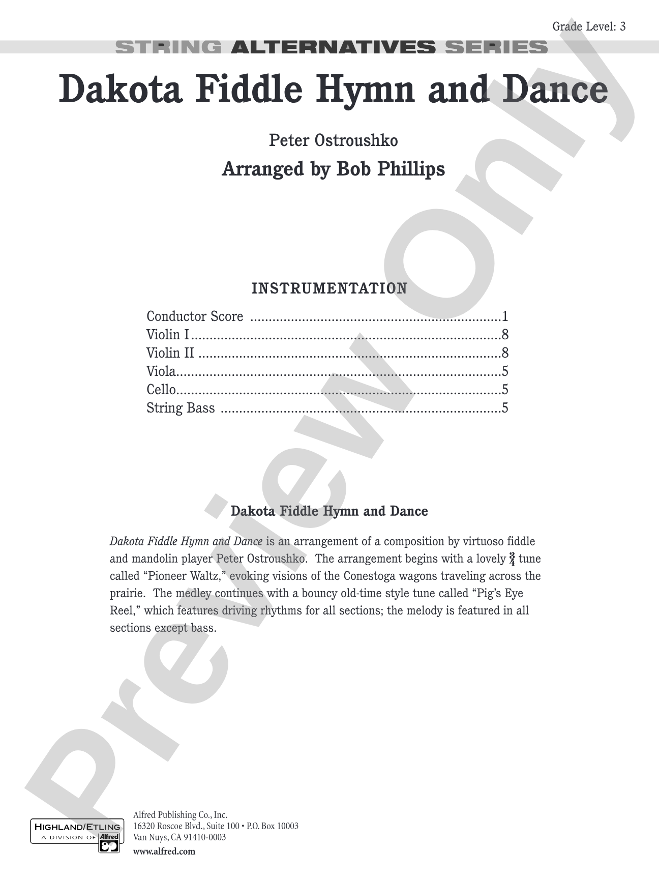 Dakota Fiddle Hymn and Dance: String Orchestra Conductor Score & Parts