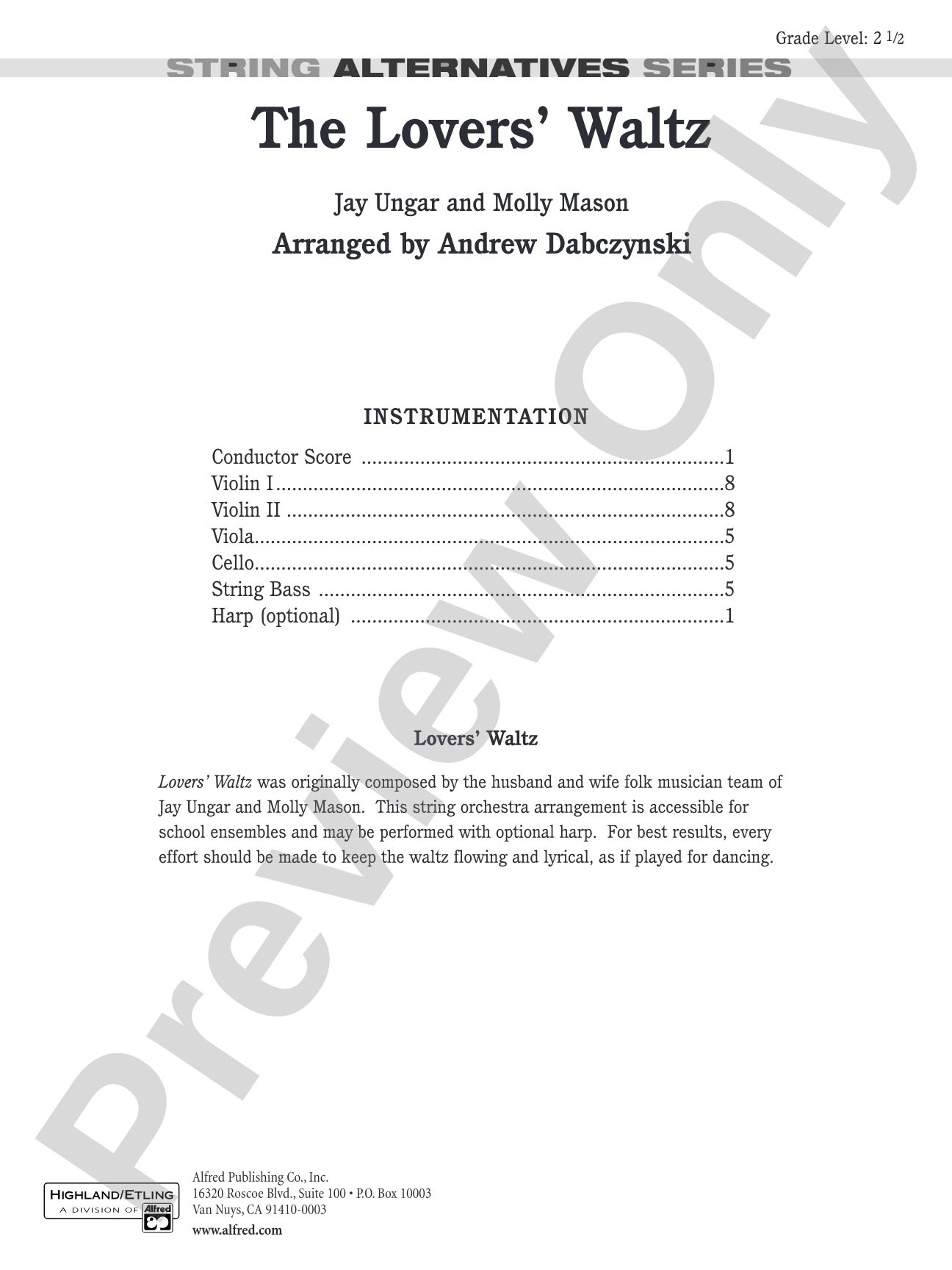 The Lover's Waltz: String Orchestra Conductor Score & Parts