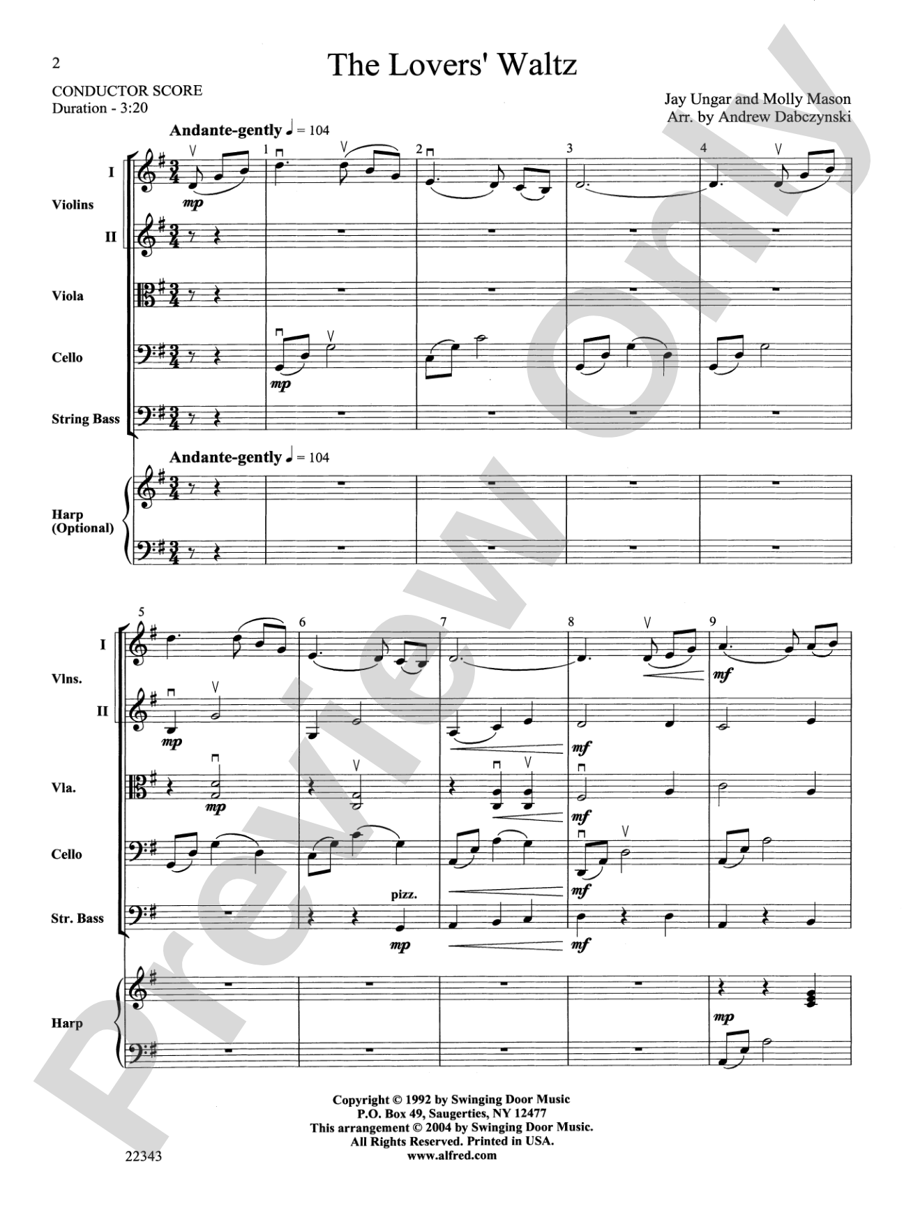 The Lover's Waltz: String Orchestra Conductor Score & Parts
