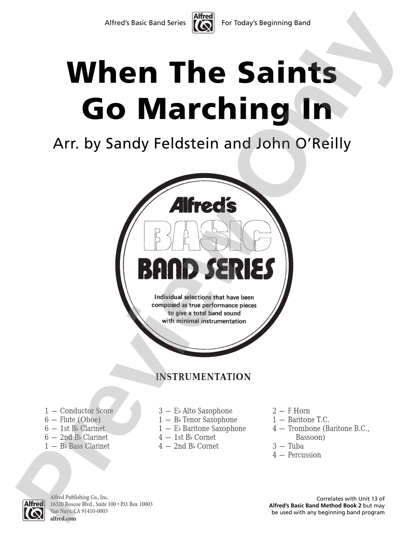 When the Saints Go Marching In: Concert Band Conductor Score & Parts
