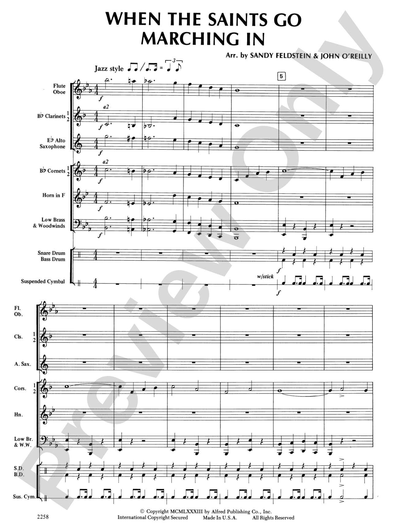When the Saints Go Marching In: Concert Band Conductor Score & Parts