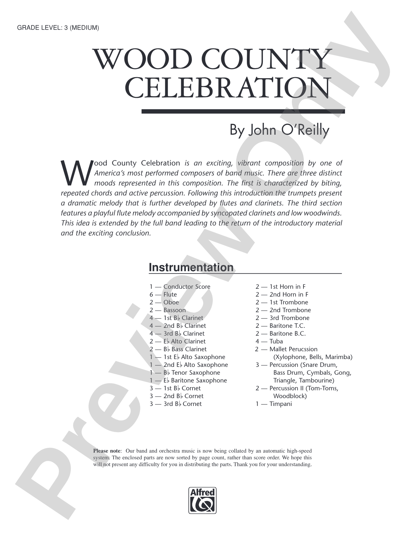 Wood County Celebration: Concert Band Conductor Score & Parts