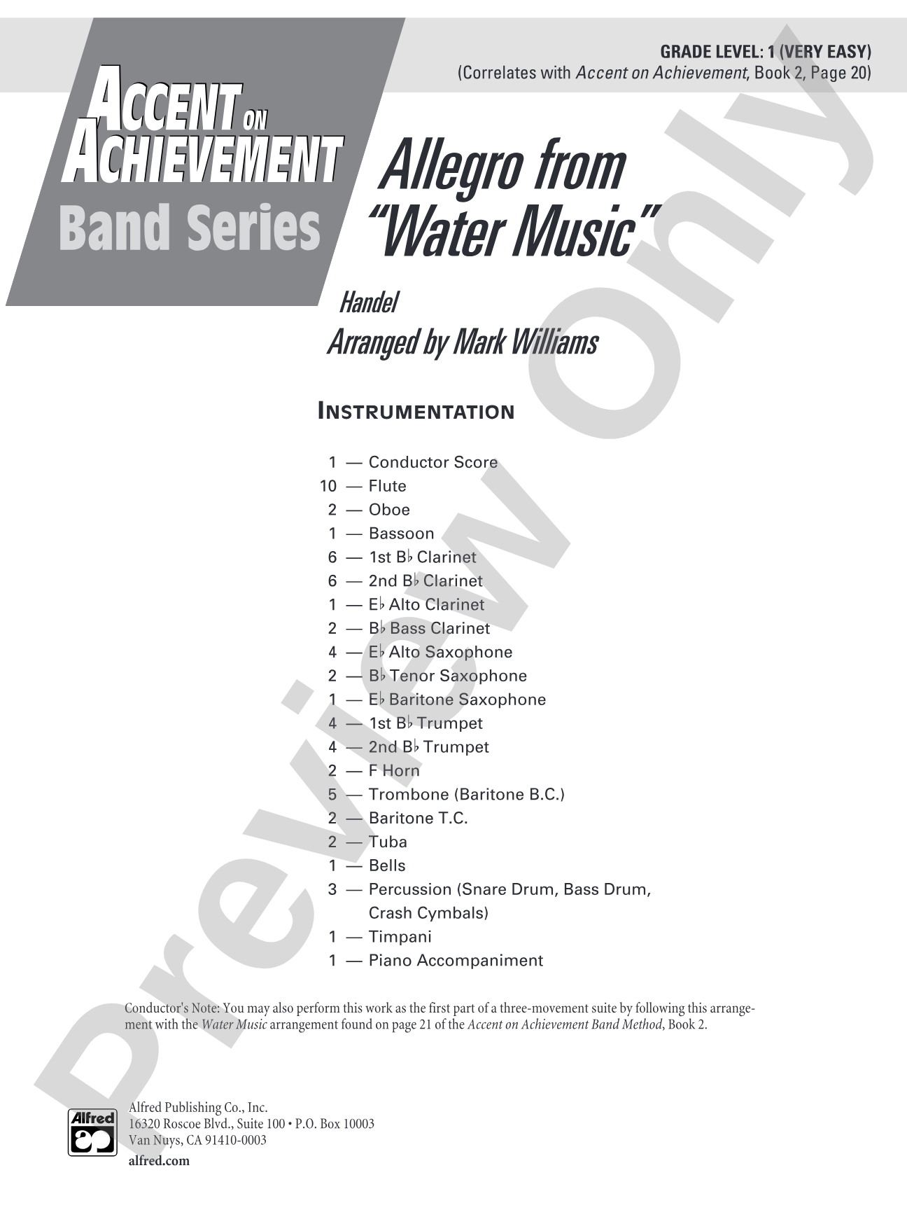 Allegro from Water Music: Concert Band Conductor Score & Parts