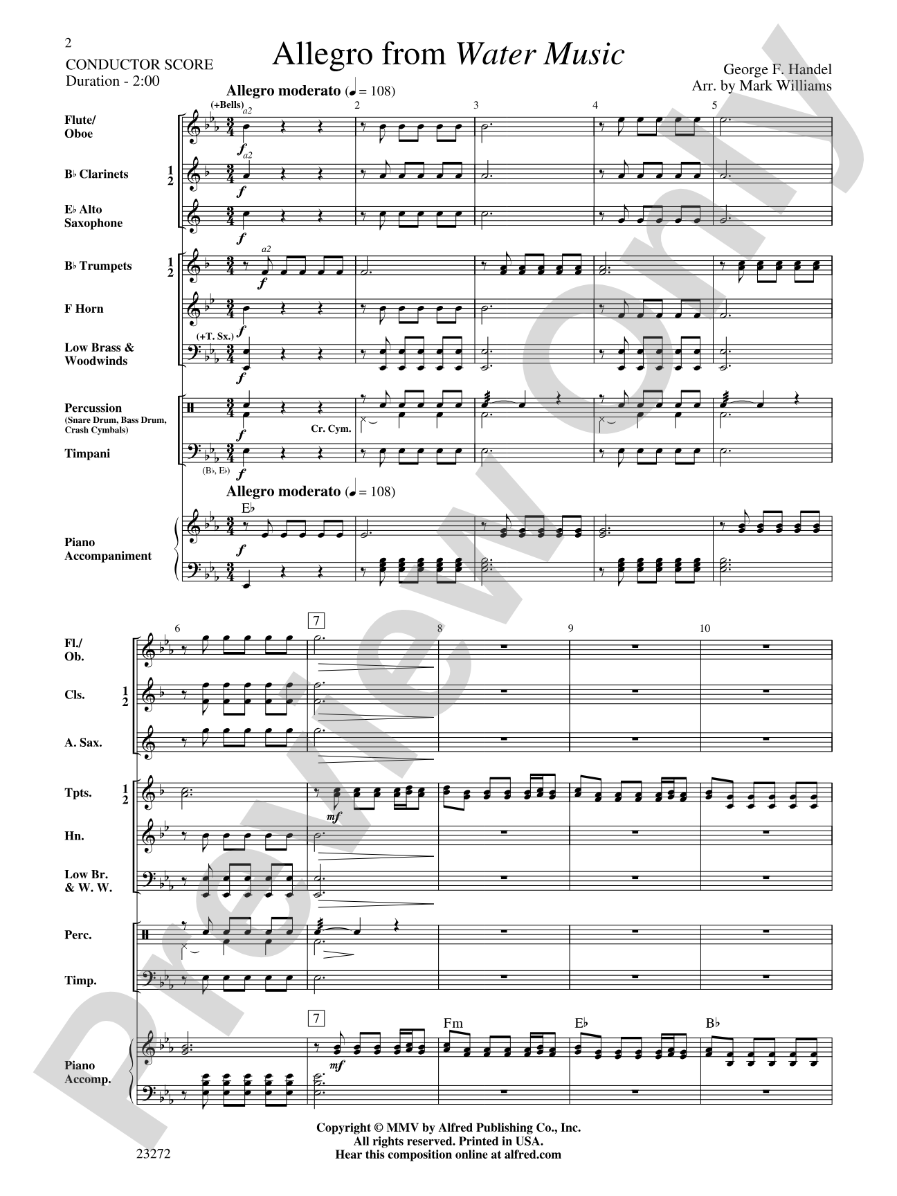 Allegro from Water Music: Concert Band Conductor Score & Parts