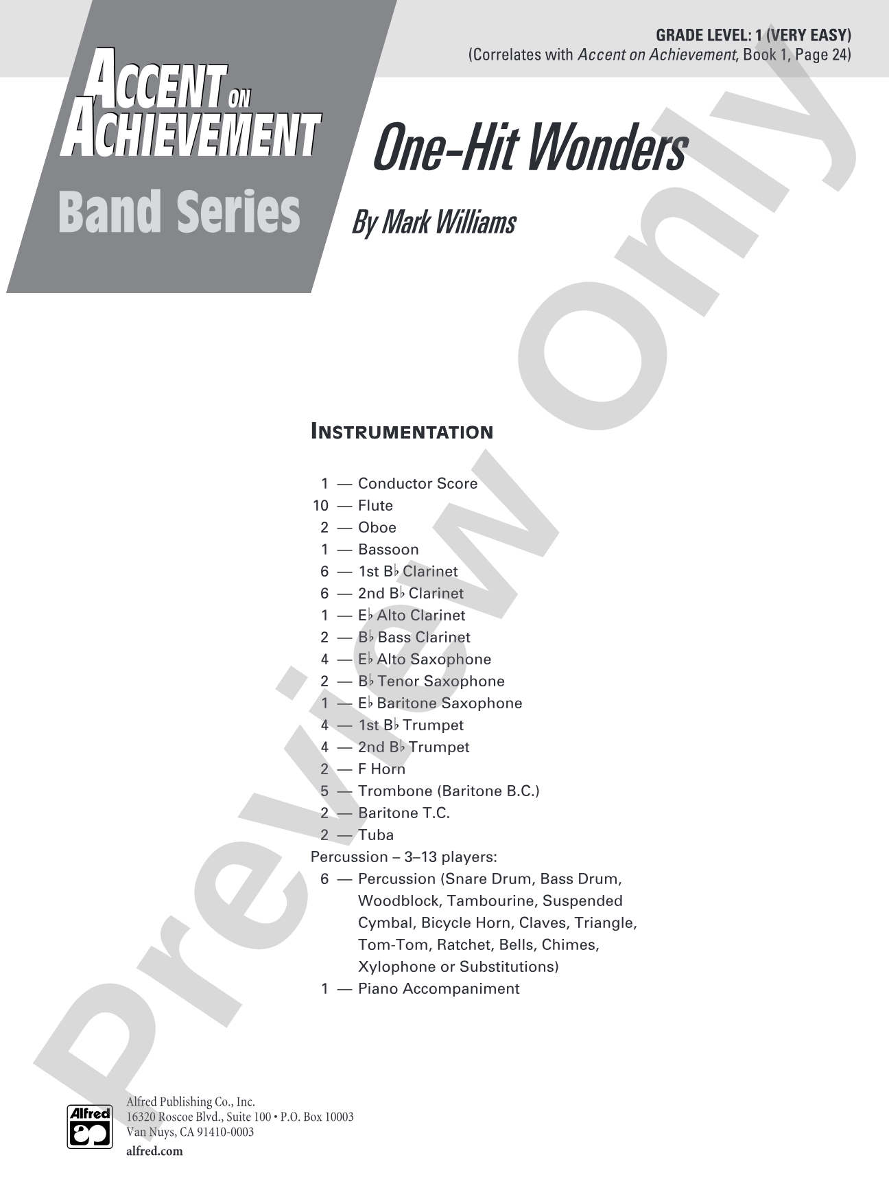 One-Hit Wonders: Concert Band Conductor Score & Parts