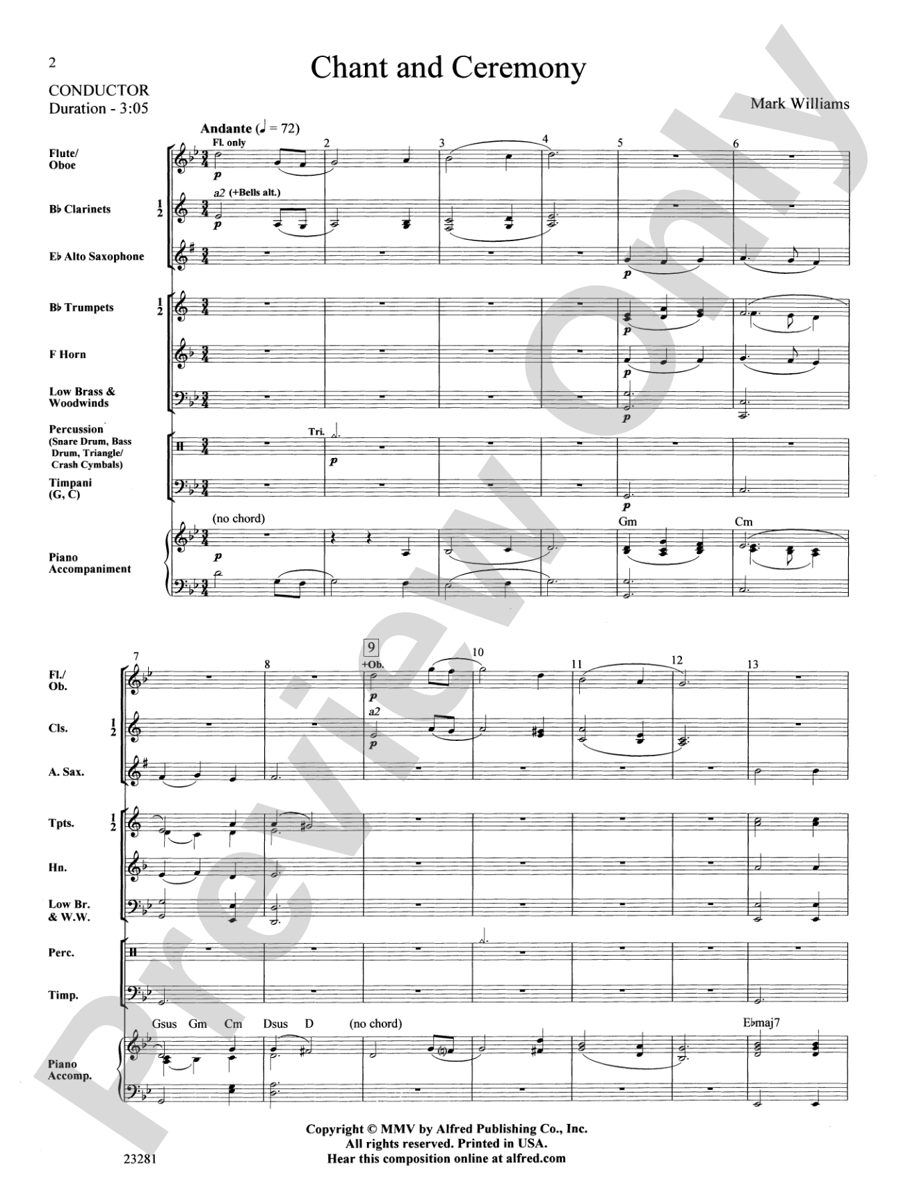 Chant and Ceremony: Concert Band Conductor Score & Parts