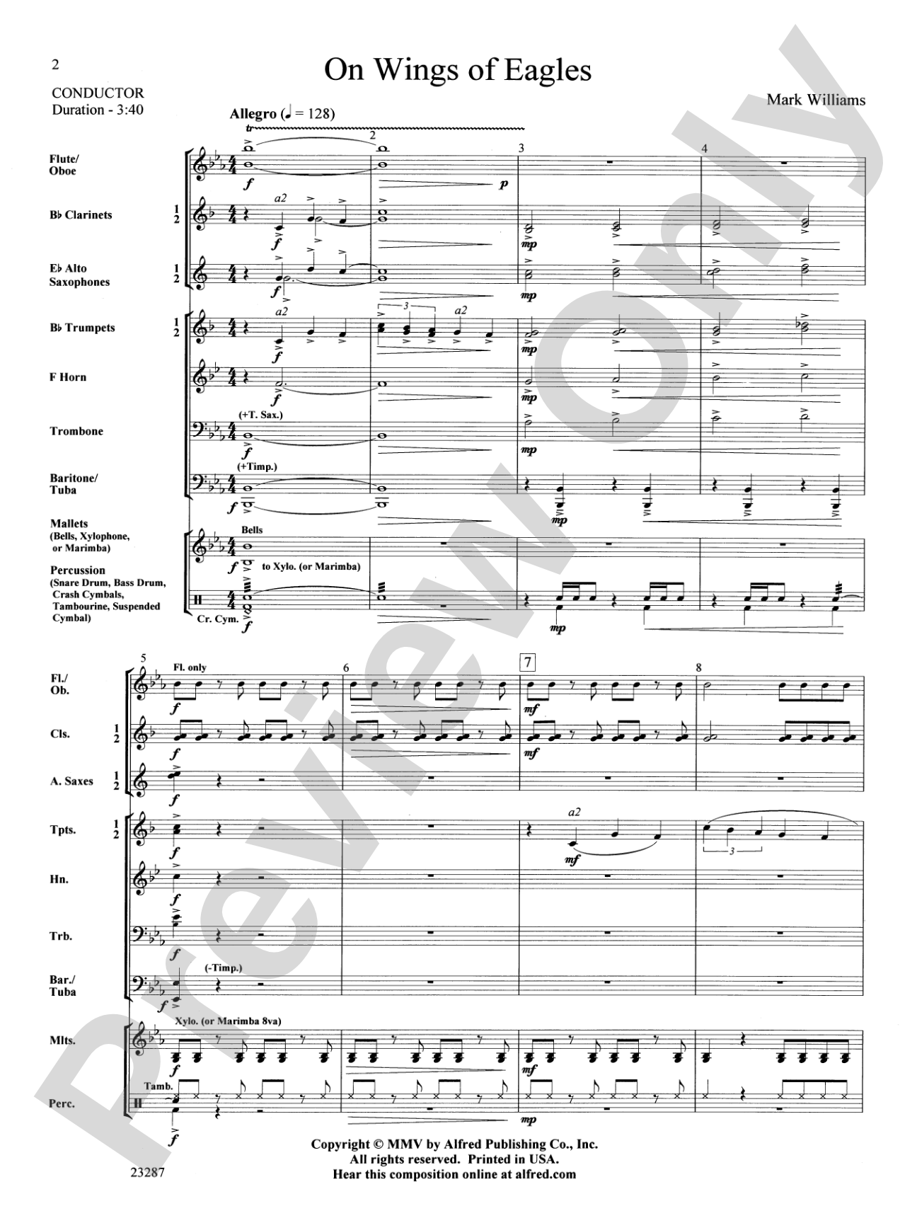 On Wings of Eagles: Concert Band Conductor Score & Parts