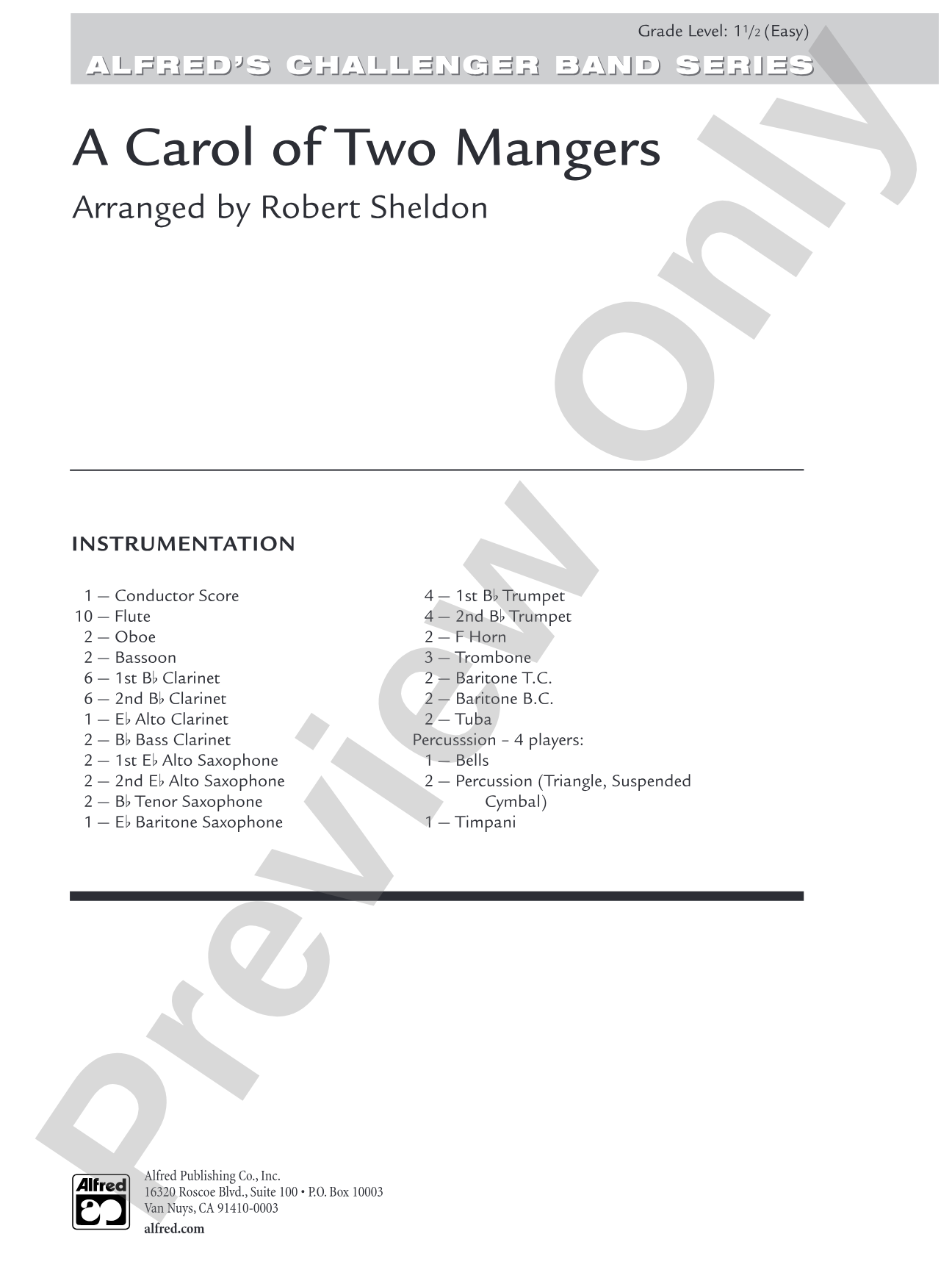 A Carol of Two Mangers: Concert Band Conductor Score & Parts