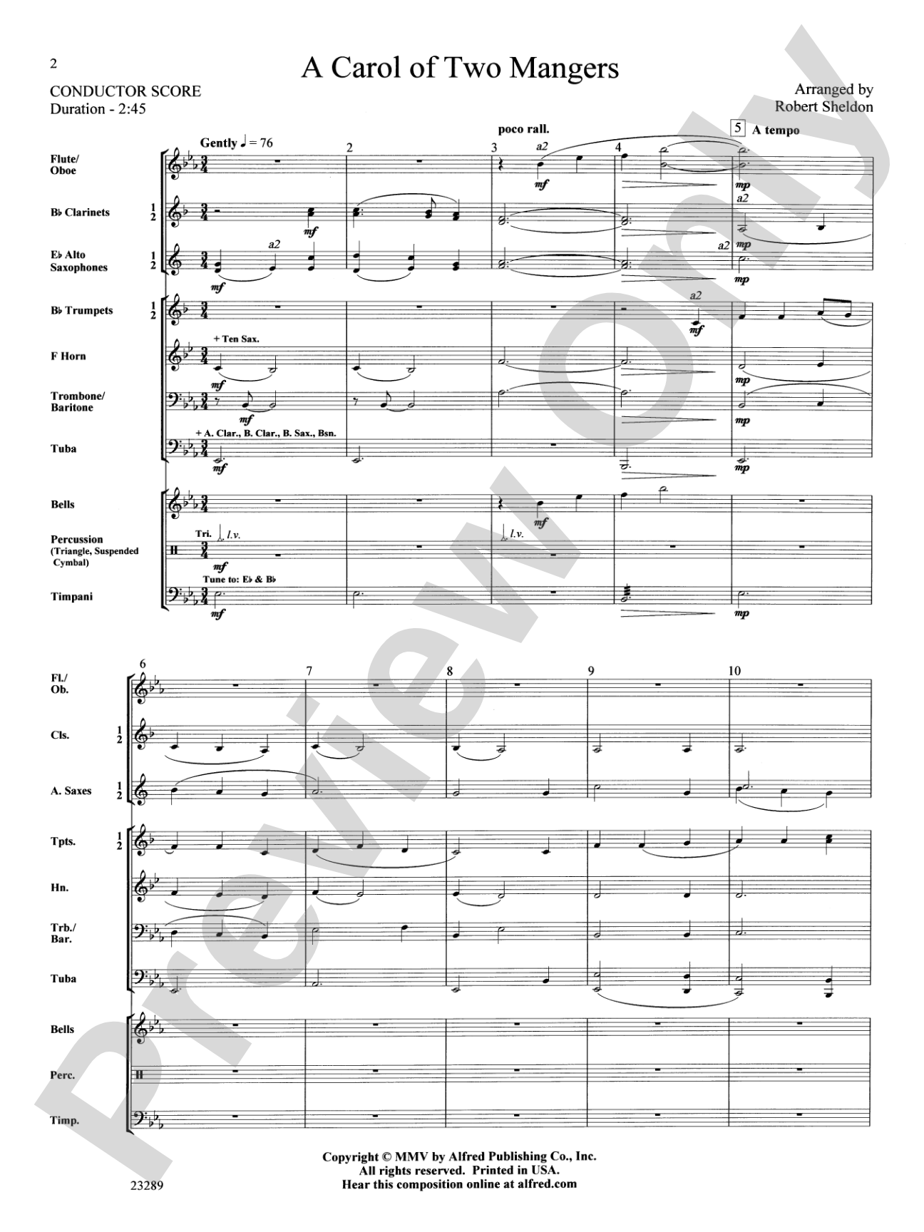 A Carol of Two Mangers: Concert Band Conductor Score & Parts