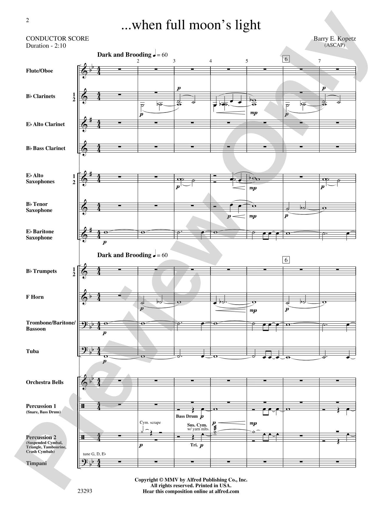 ... when full moon's light: Concert Band Conductor Score & Parts