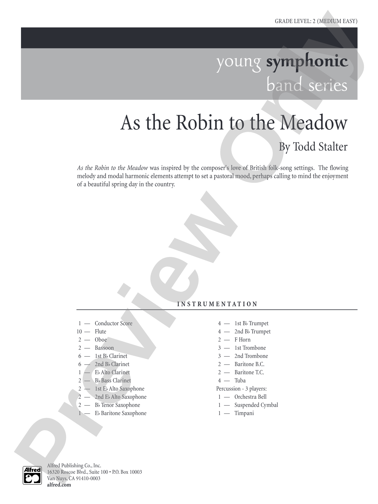As the Robin to the Meadow: Concert Band Conductor Score & Parts