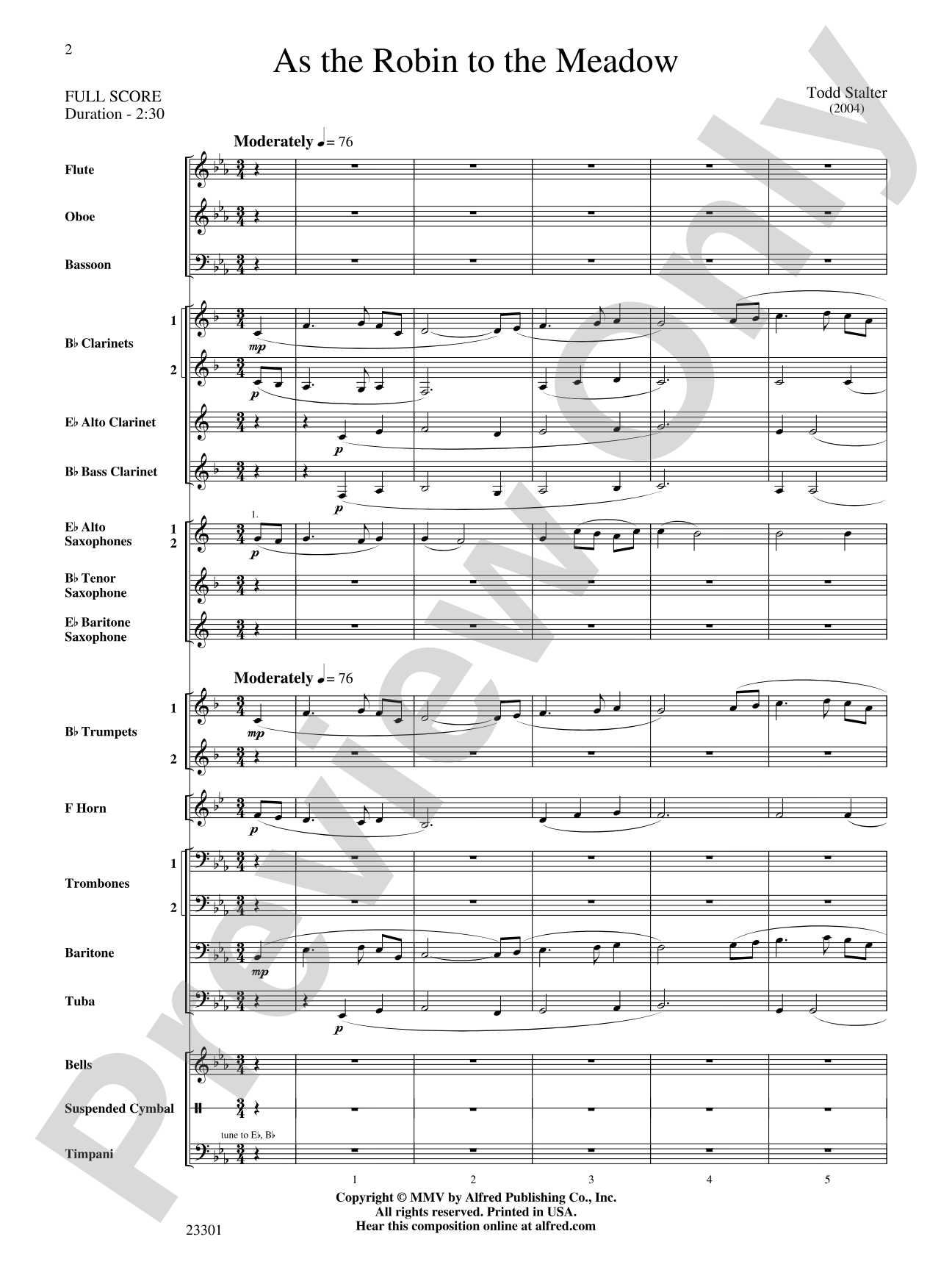 As the Robin to the Meadow: Concert Band Conductor Score & Parts