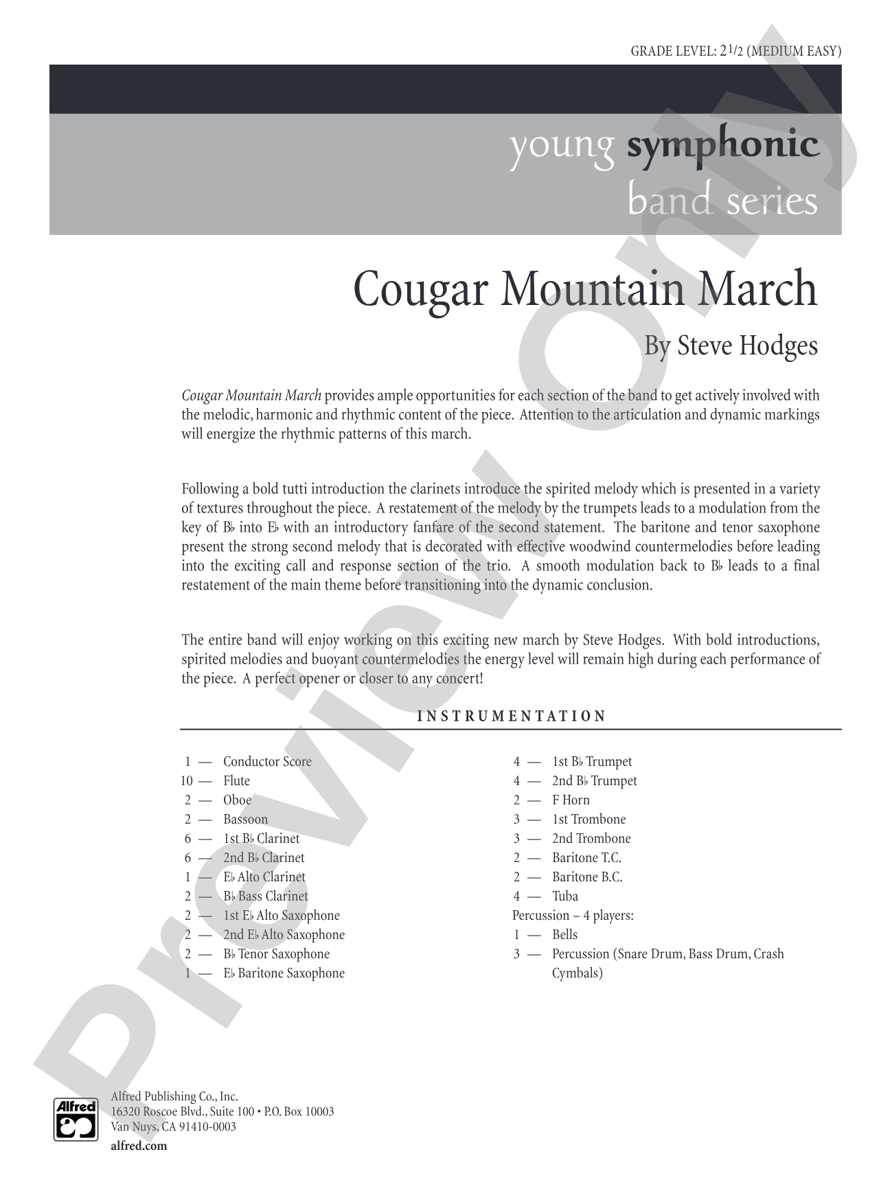 Cougar Mountain March: Concert Band Conductor Score & Parts