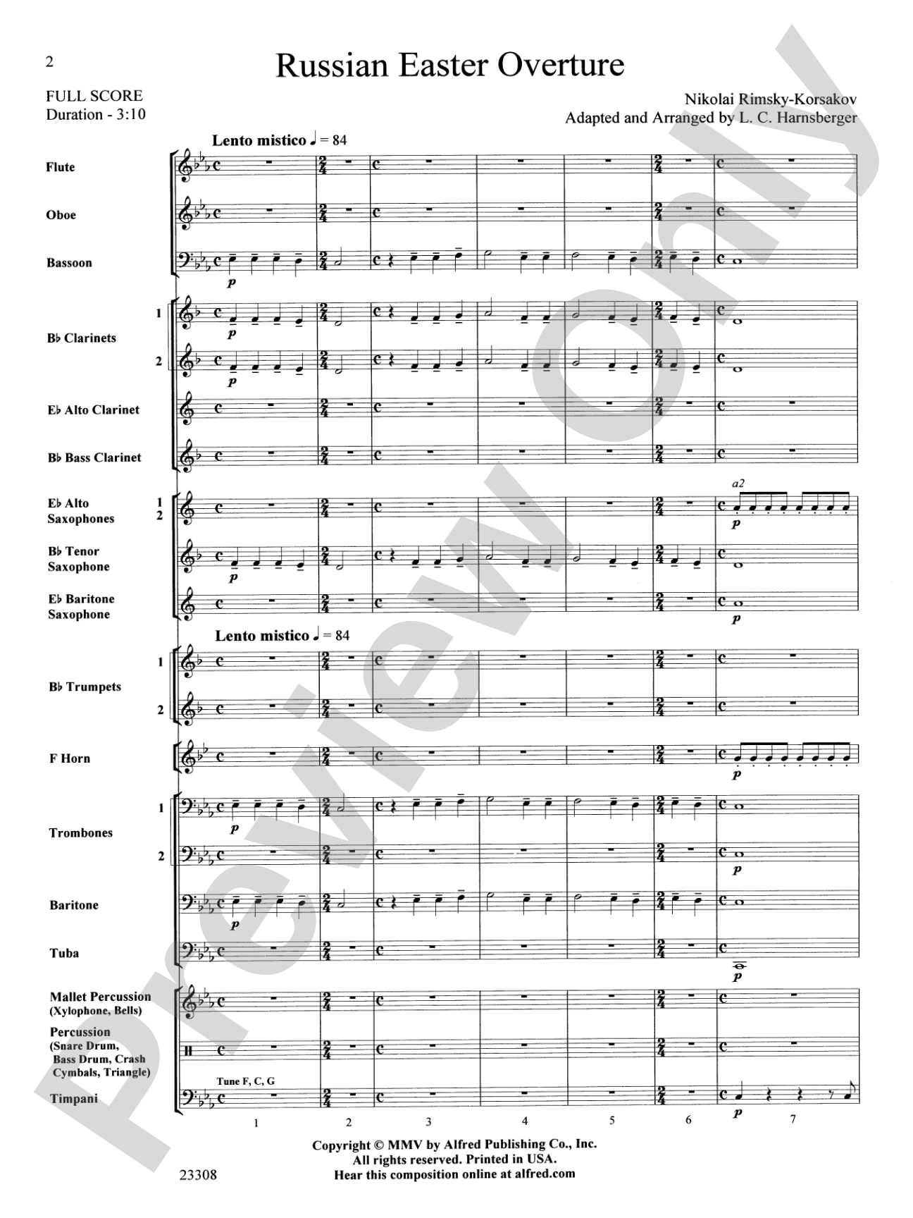 Russian Easter Overture: Concert Band Conductor Score & Parts
