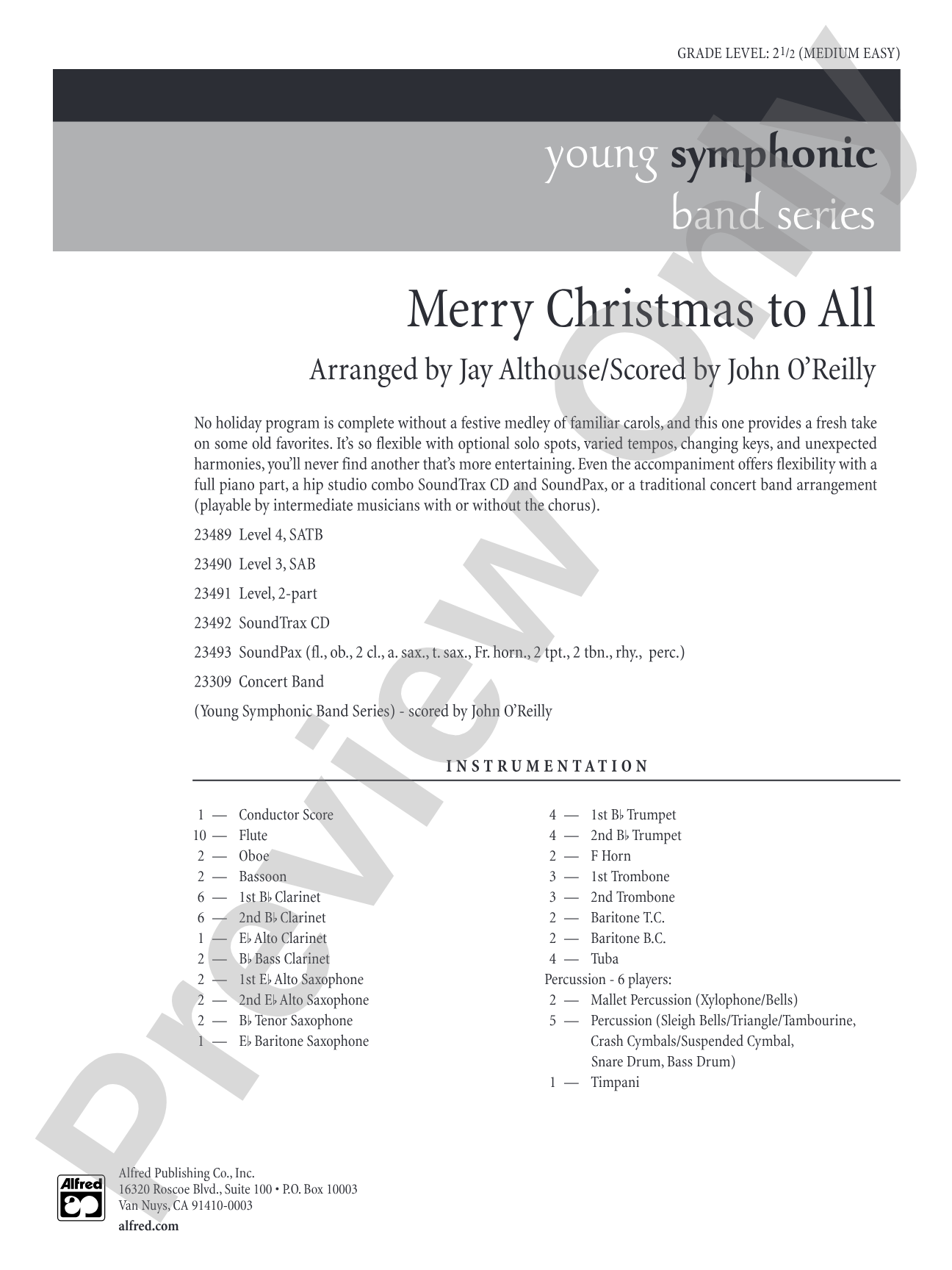 Merry Christmas to All (A Medley of Carols): Concert Band Conductor Score & Parts