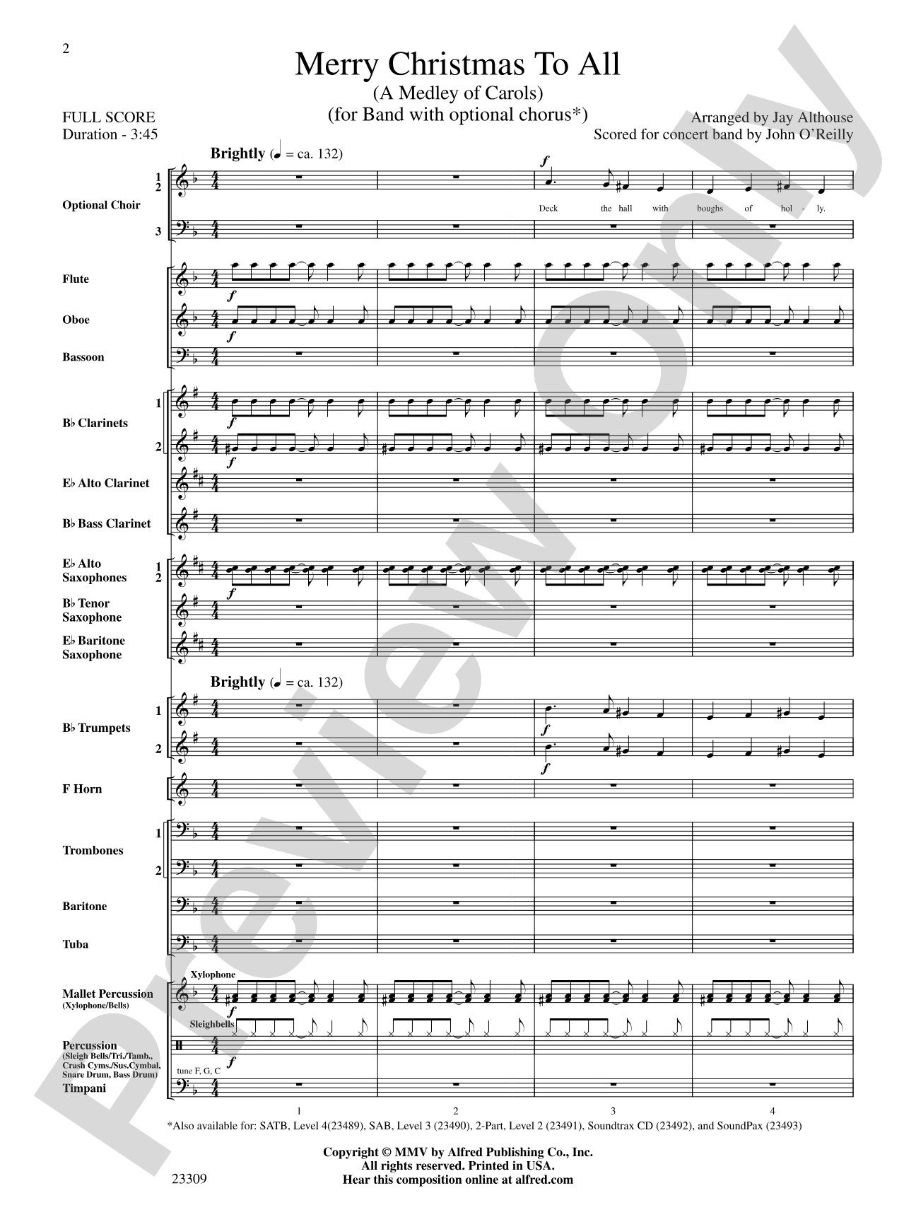 Merry Christmas to All (A Medley of Carols): Concert Band Conductor Score & Parts