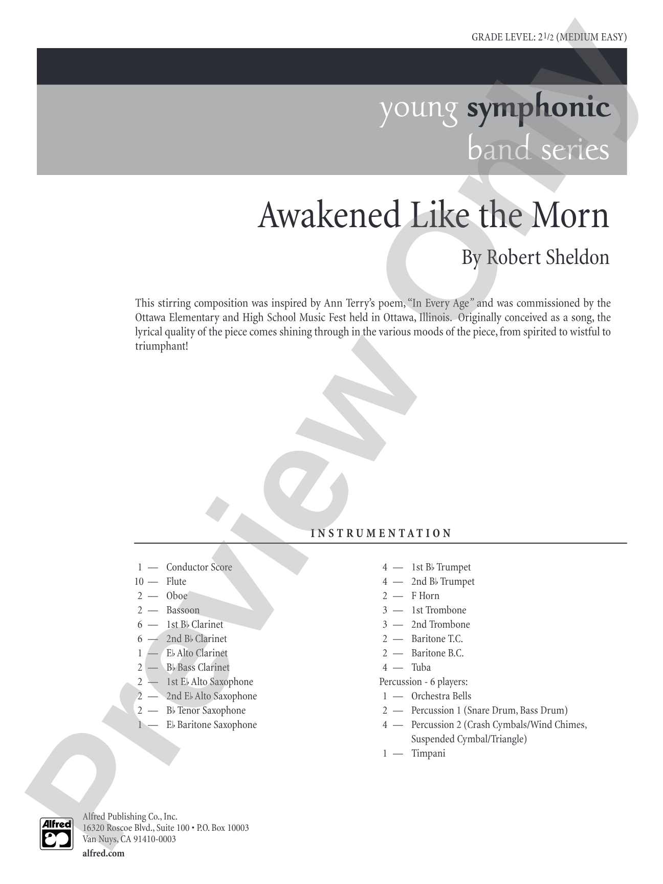 Awakened Like the Morn: Concert Band Conductor Score & Parts